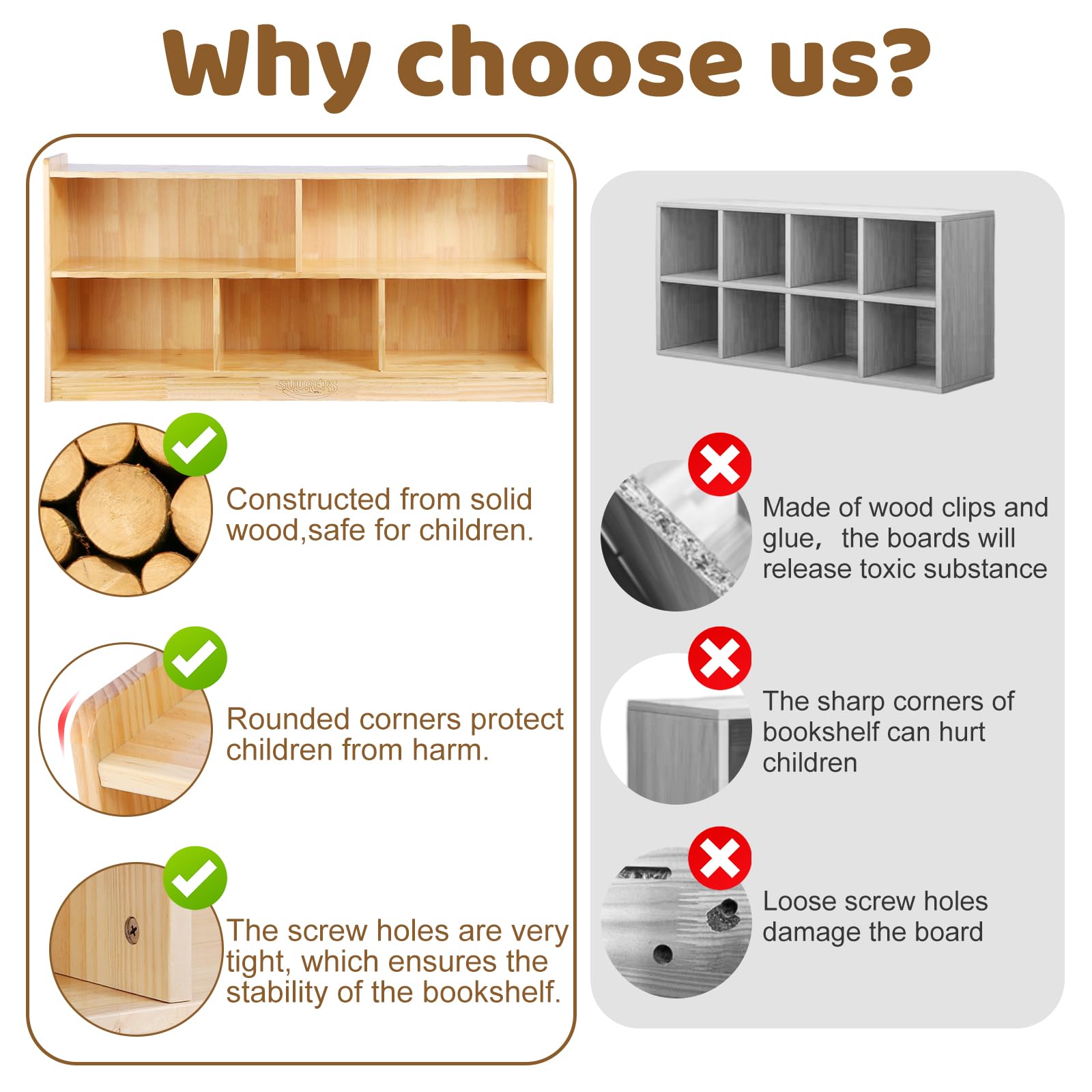 Montessori Wooden Toy Storage Shelf with Bookshelf and Storage Bins