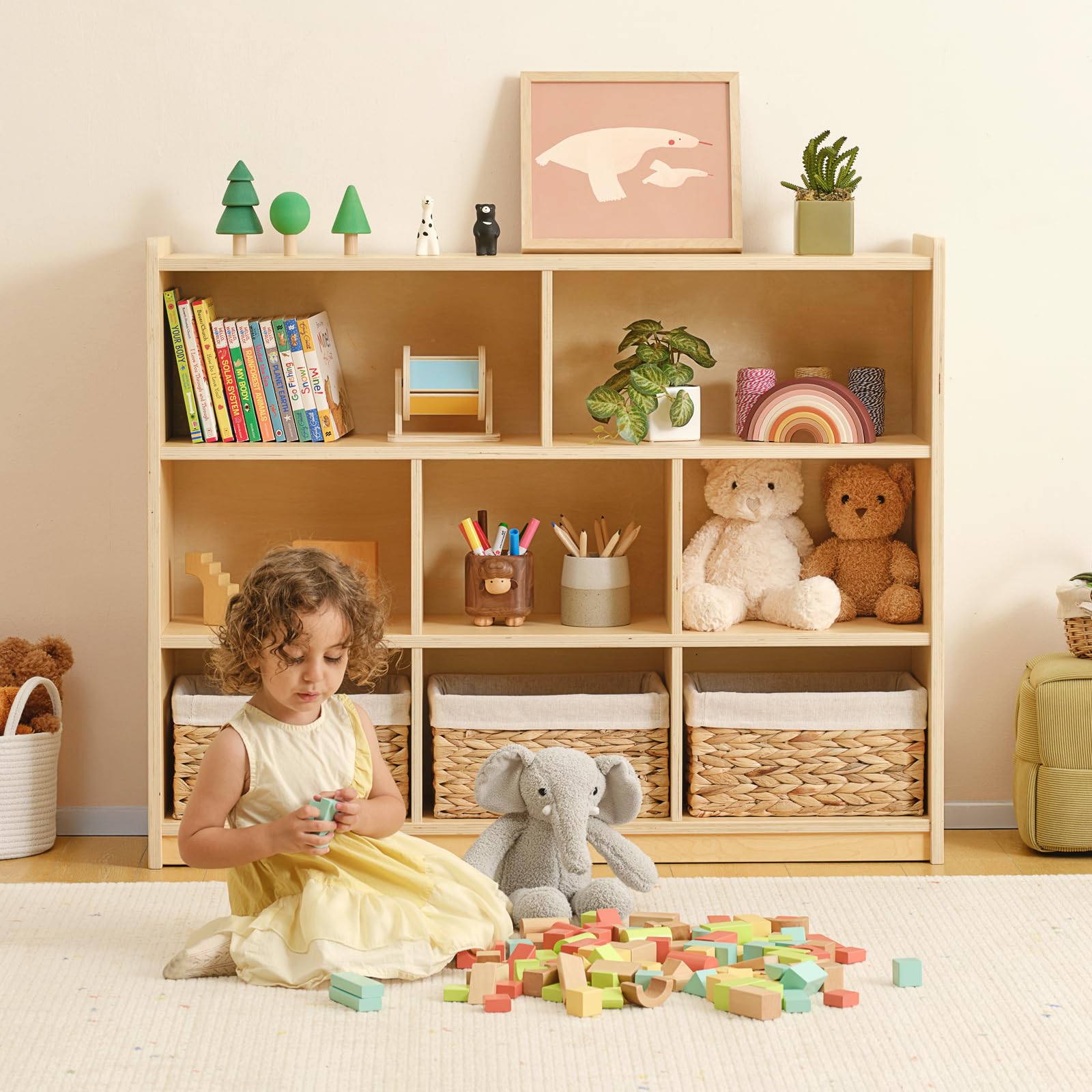 3-Tier Montessori Toy Storage Shelf with 8 Cubbies