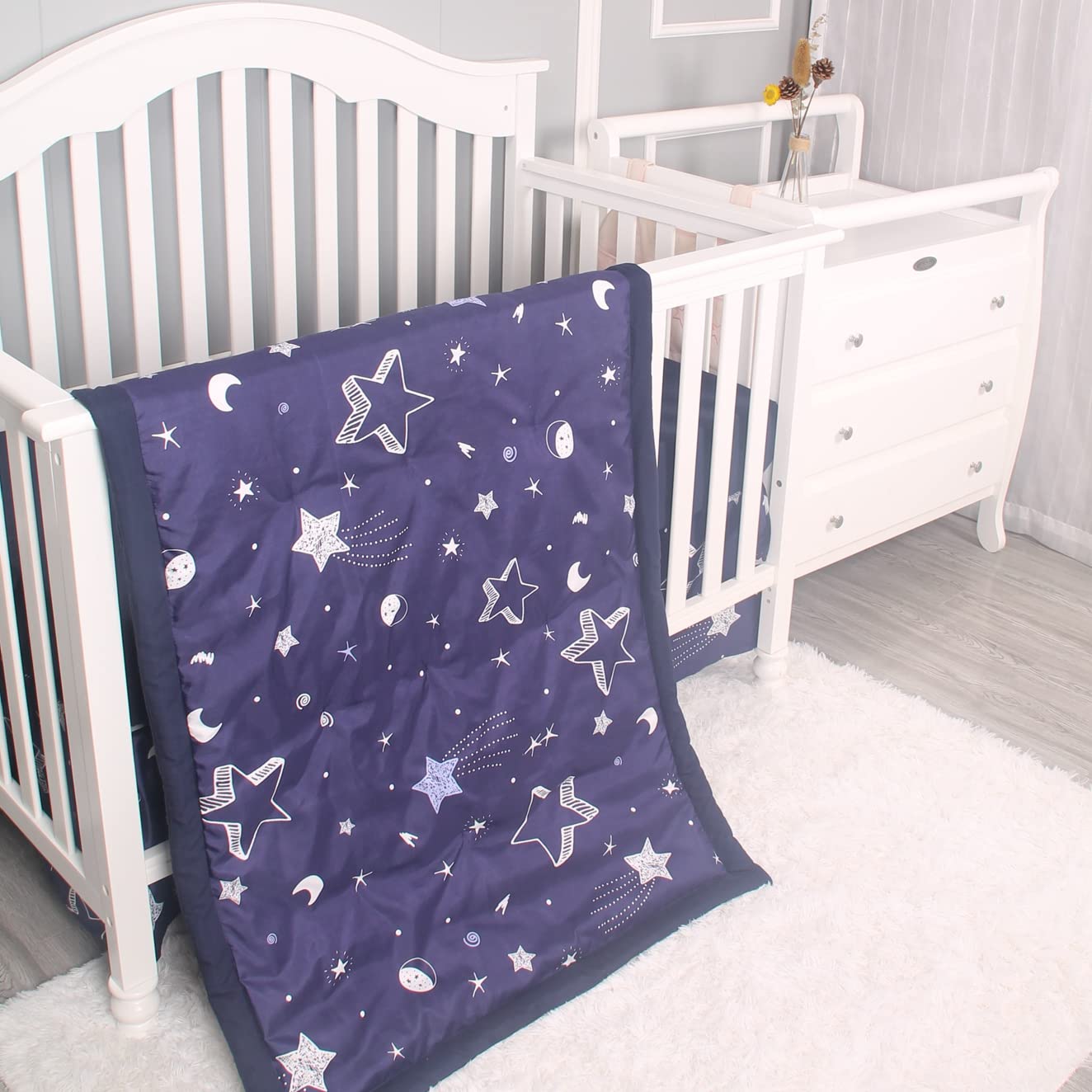 3 Piece Crib Bedding Set with Comforter Sheet and Skirt