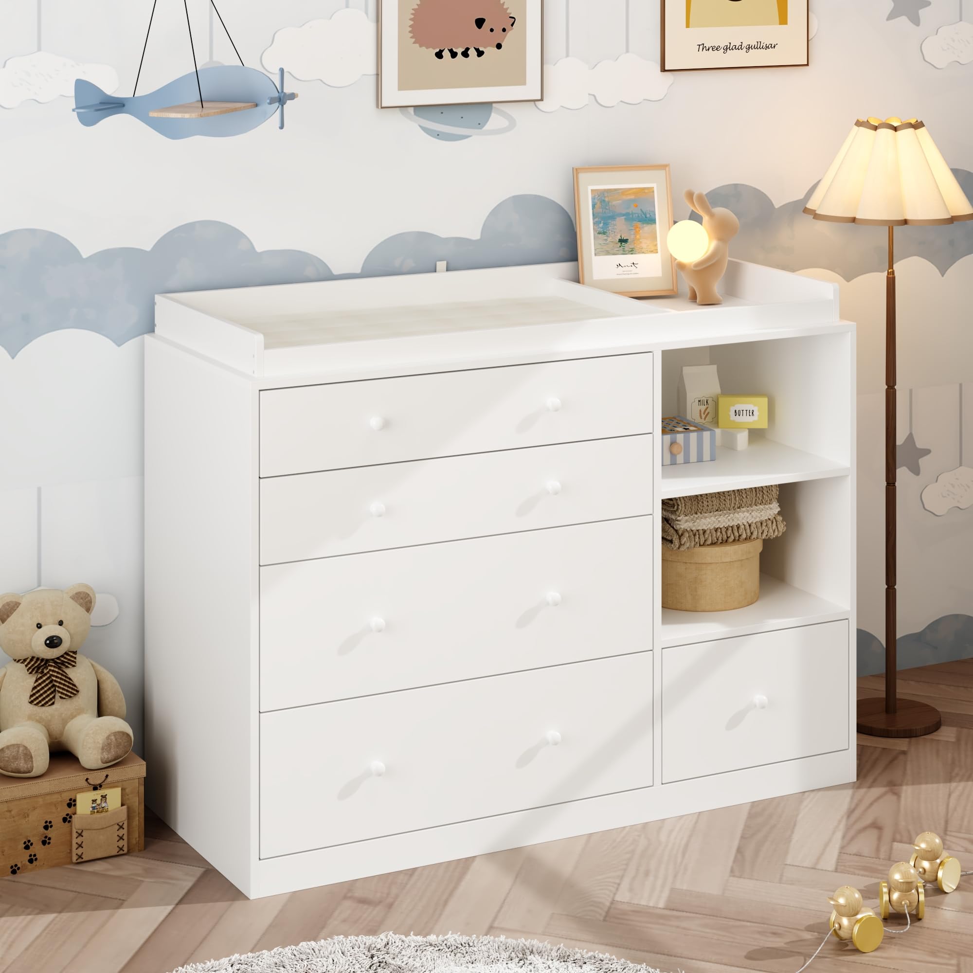 Nursery Dresser with Baby Changing Table and 5 Drawers