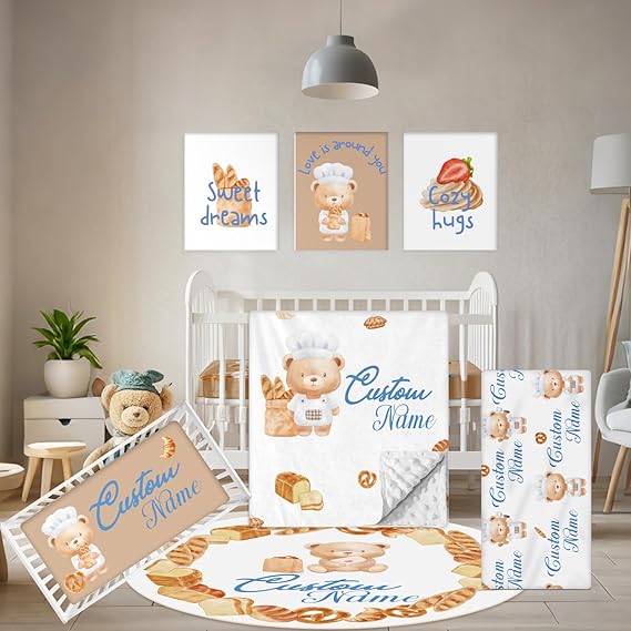 Personalized Baby Bedding Set, 5 Pcs Custom Baby Crib Sets with Name