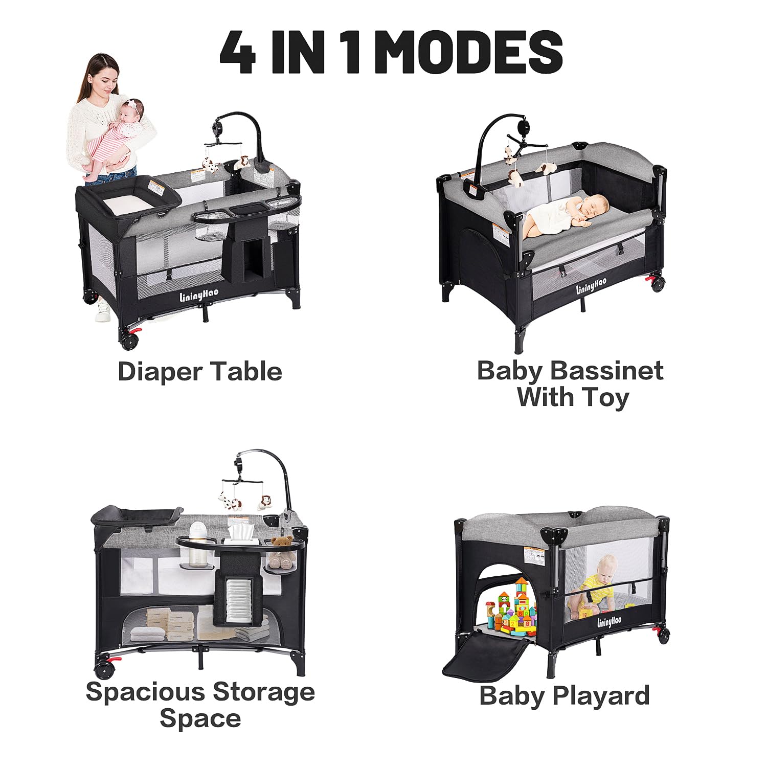 4-in-1 Height Adjustable Baby Playard with Changing Table
