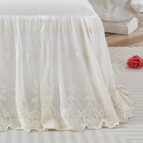 Boho Bohemian Girl Baby Nursery Lace Crib Bed Skirt Dust Ruffle - Solid Color Romantic