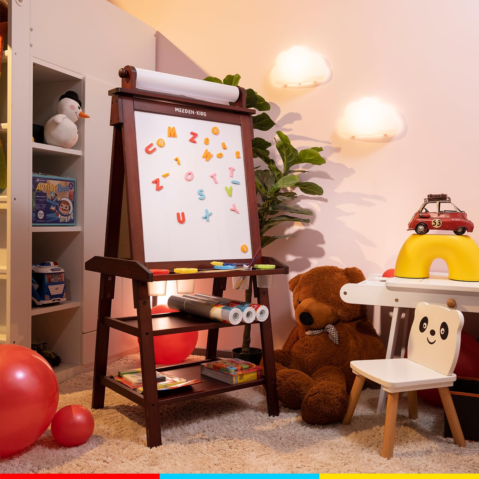 MEEDEN Art Easel for Kids: Double-Sided Wooden Kids Easel with Paper Roll for Boys Girls - All-in-One Kids Art Easel with Chalkboard & Magnetic Whiteboard or Aged 4-8, 8-12 Painting Drawing