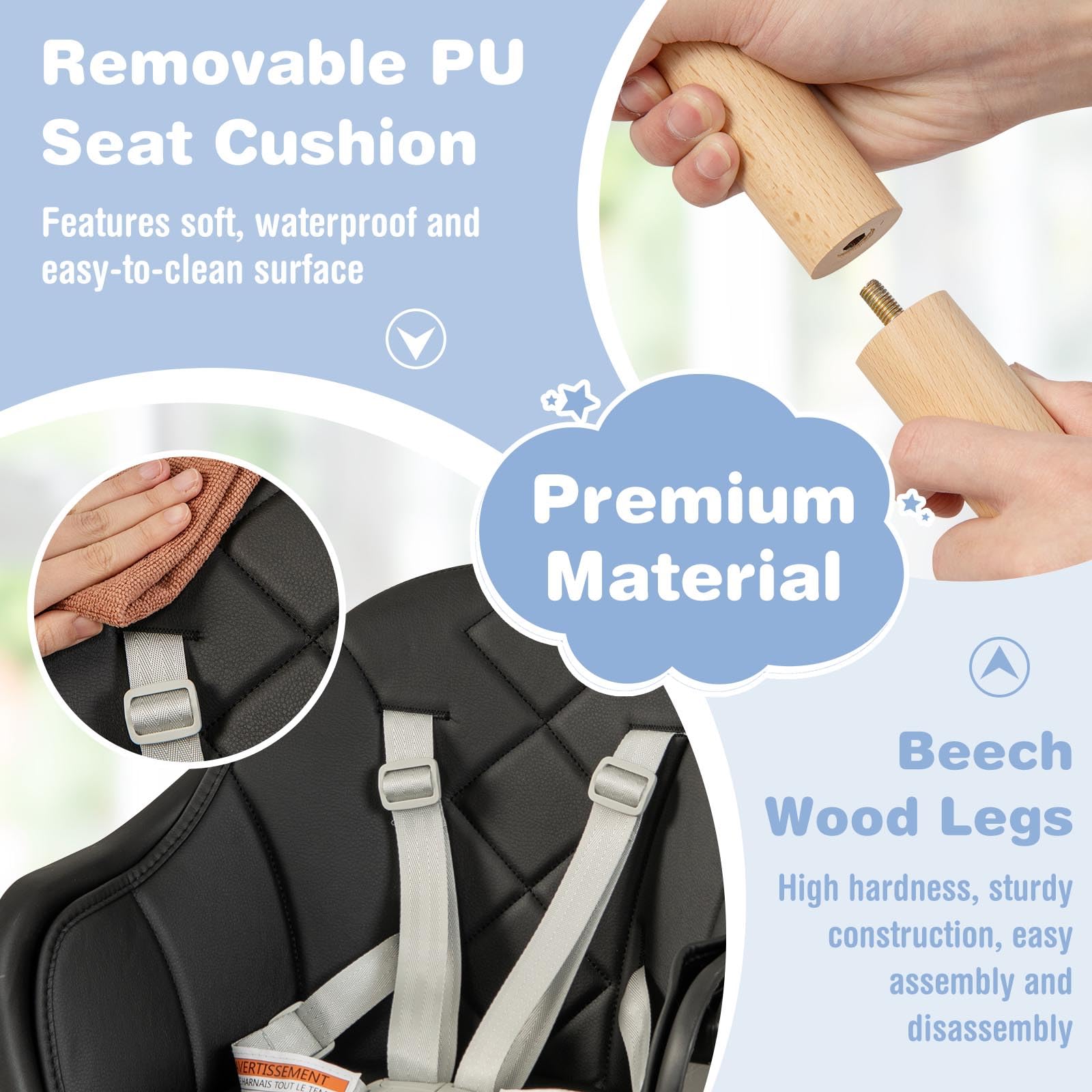 6-in-1 Convertible Wooden High Chair for Babies and Toddlers
