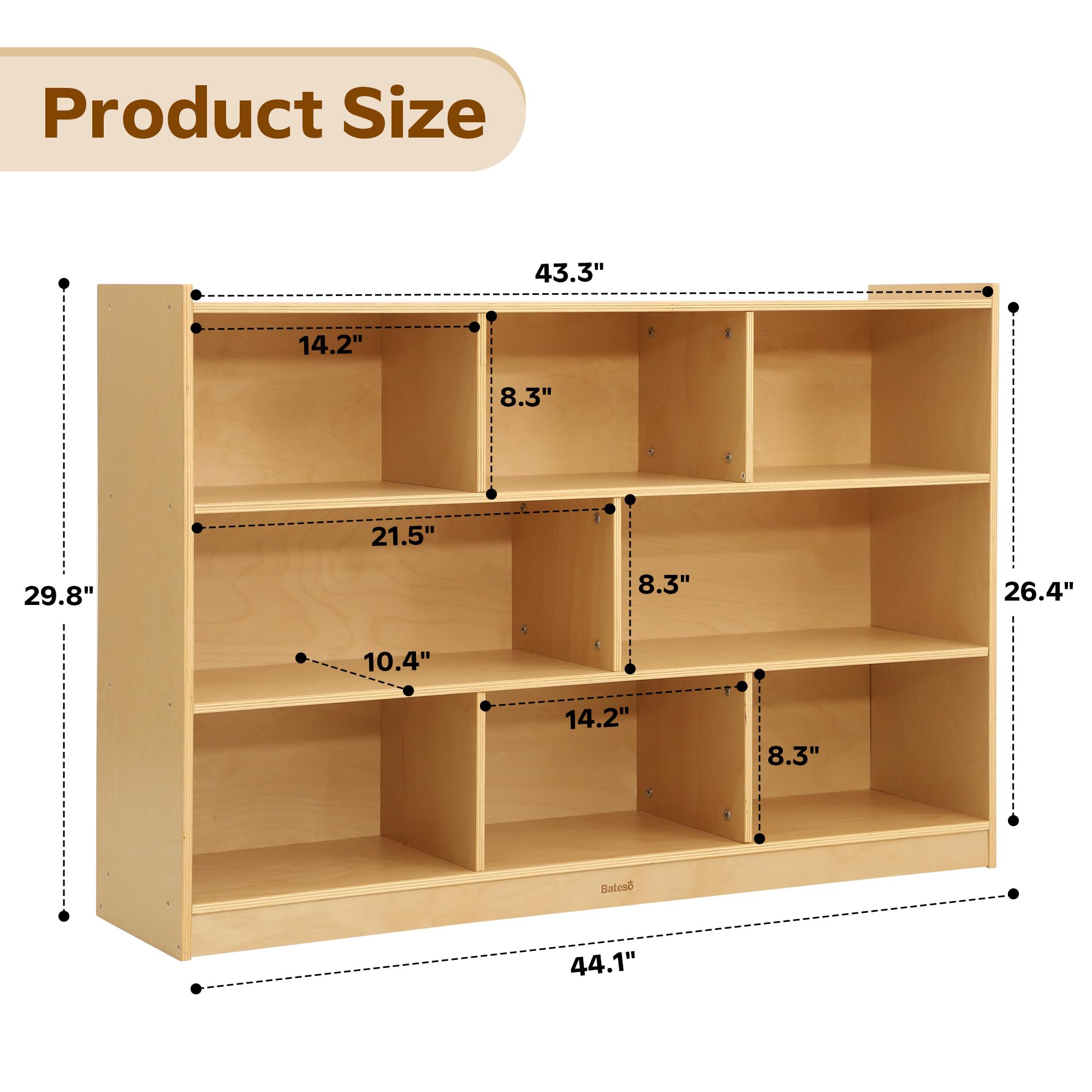 8-Section Wooden Kids Storage Bookshelf