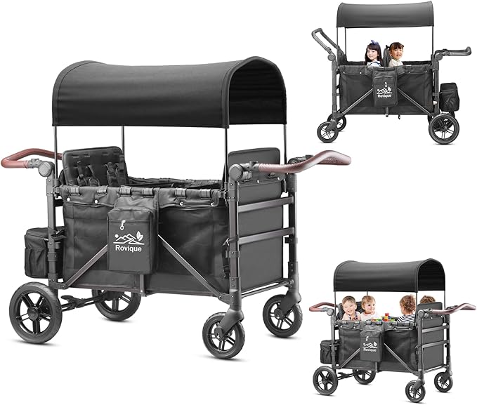 4 Seater Wagon Stroller – Deluxe Quad Wagon for 4 Kids with Snack Trays