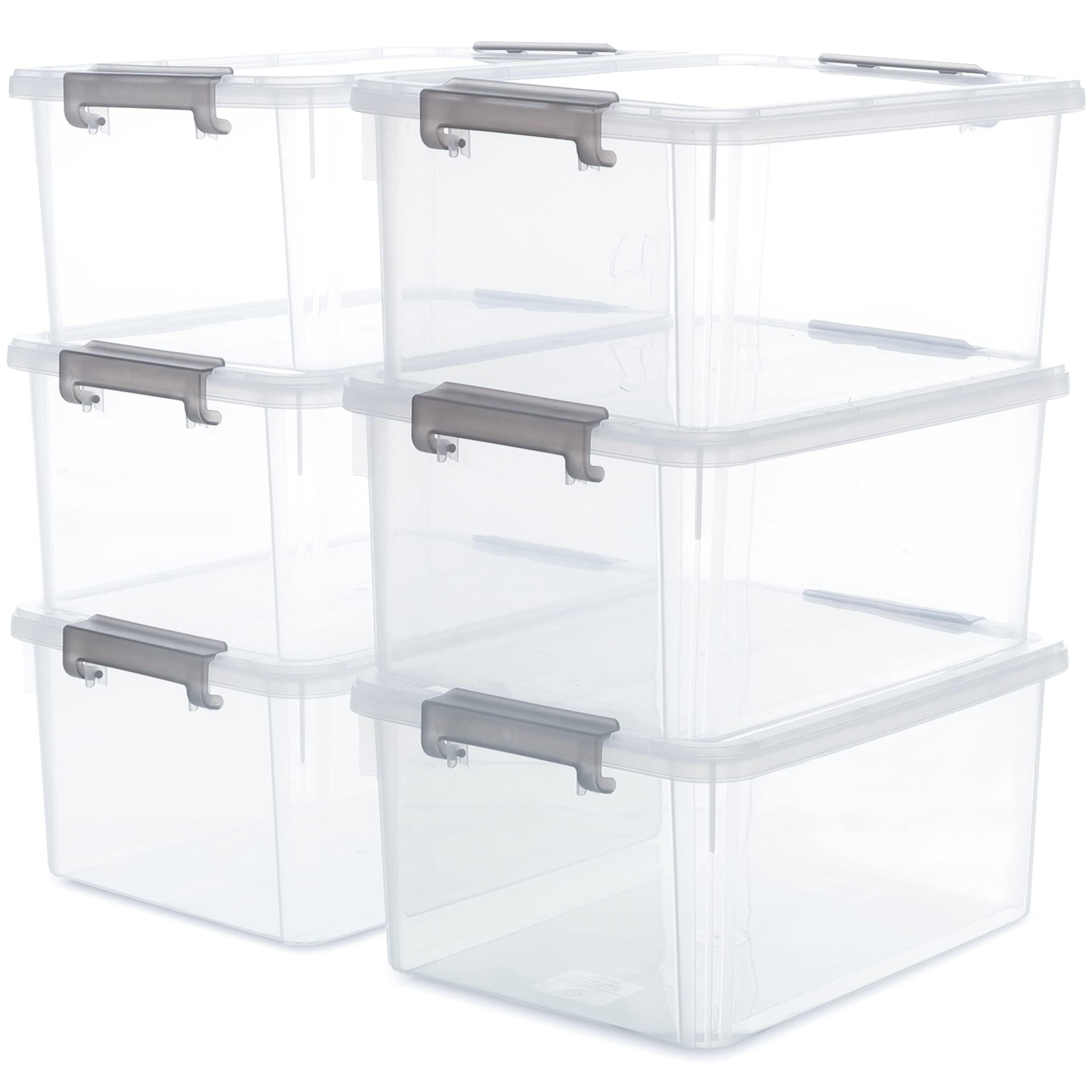 17 QT Plastic Storage Bins with Lids - 6 Pack Stackable Clear Containers