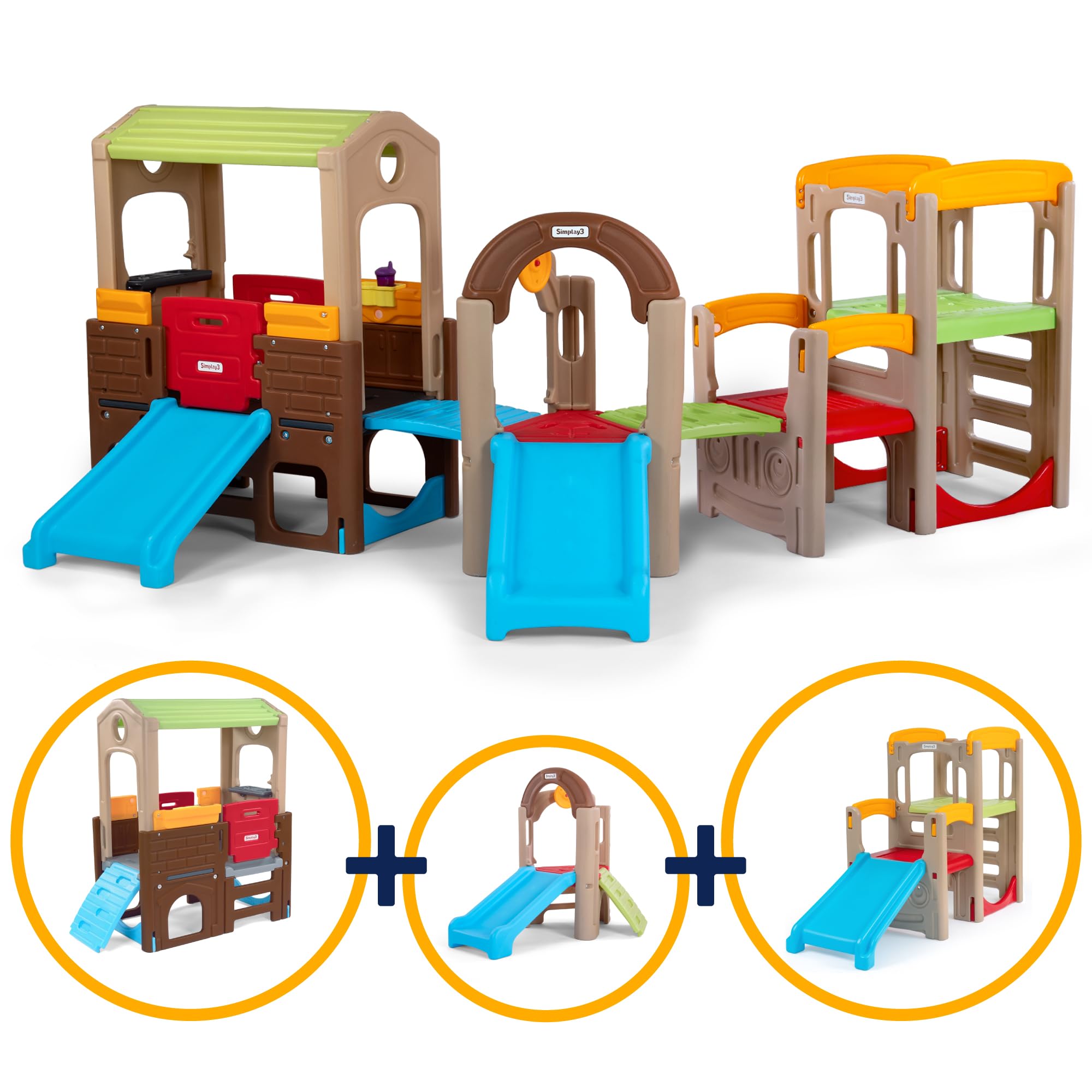 Modular Outdoor Play System with Slide and Climbing Features