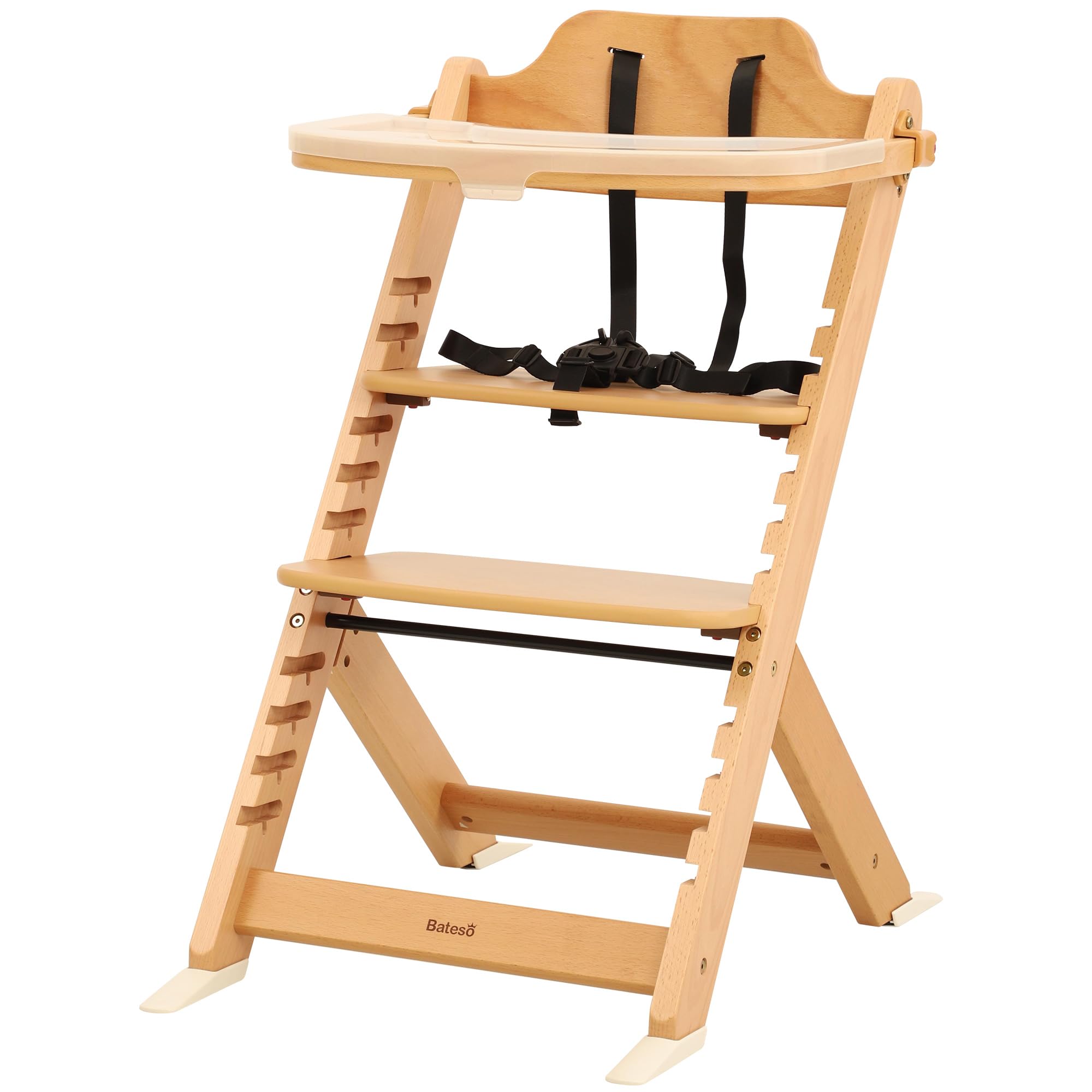 Adjustable Wooden High Chair with Removable Tray and Safety Harness