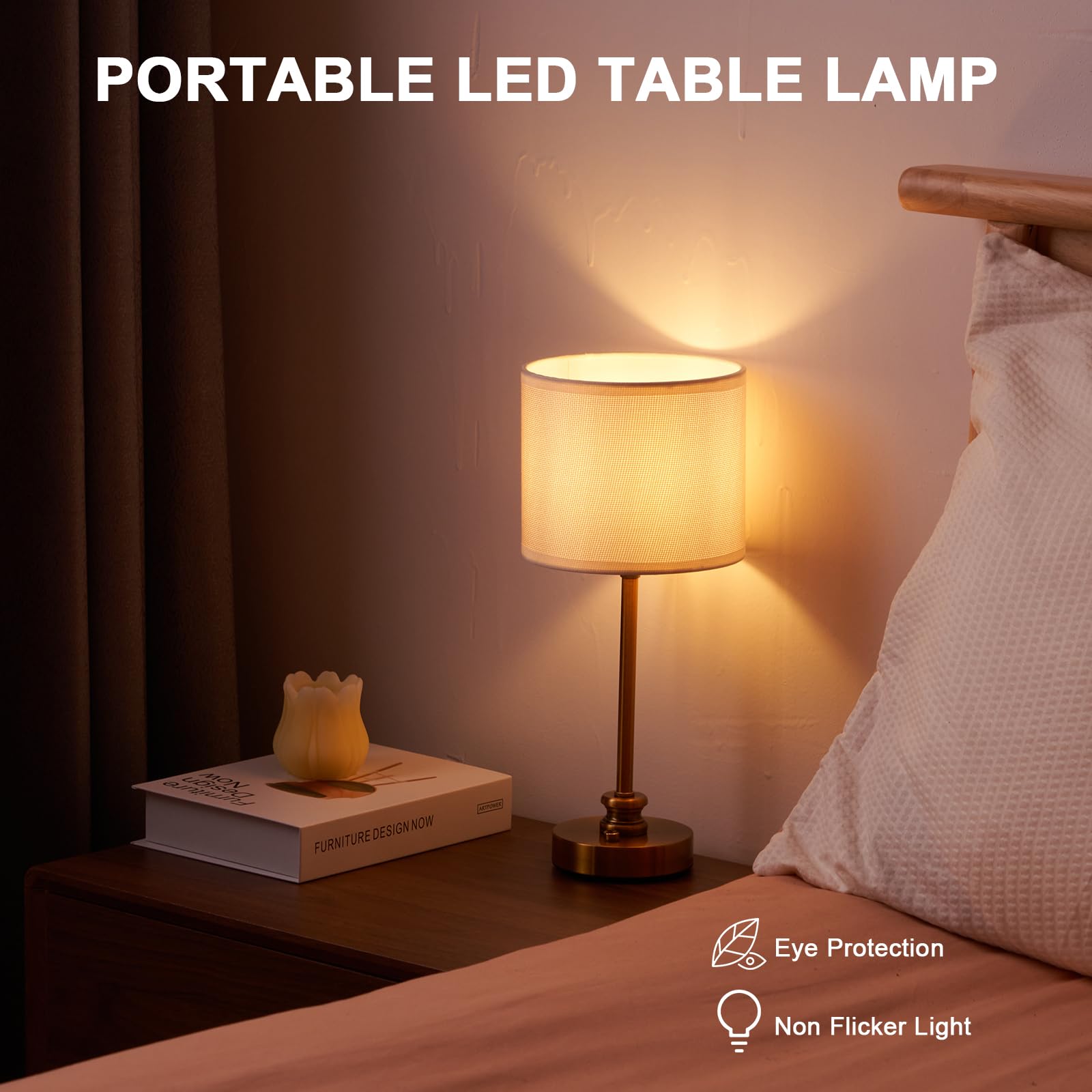 Cordless Rechargeable Table Lamps Set of 2 with Touch Dimming