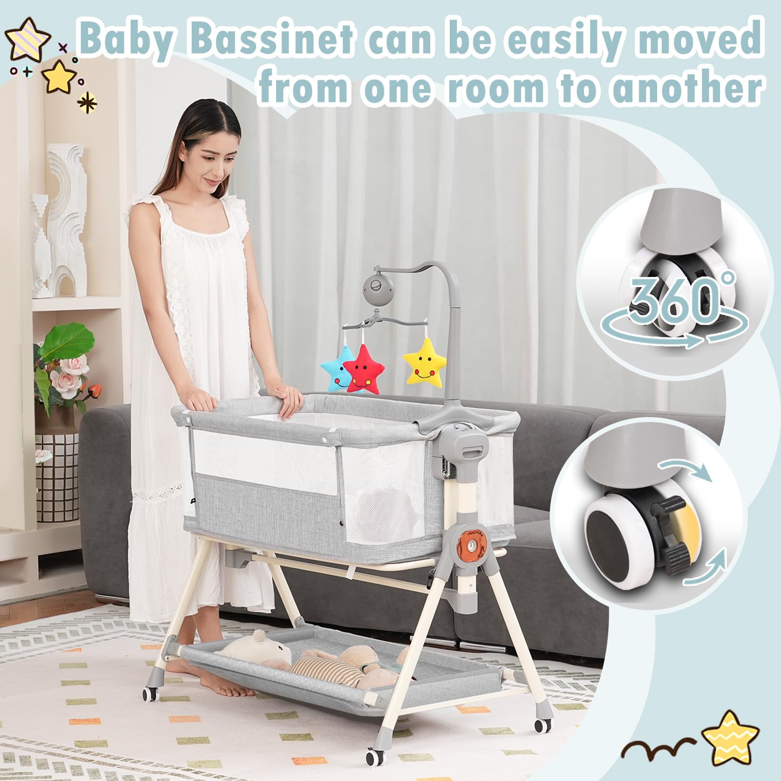 3-in-1 Rocking Bassinet with Musical Toys