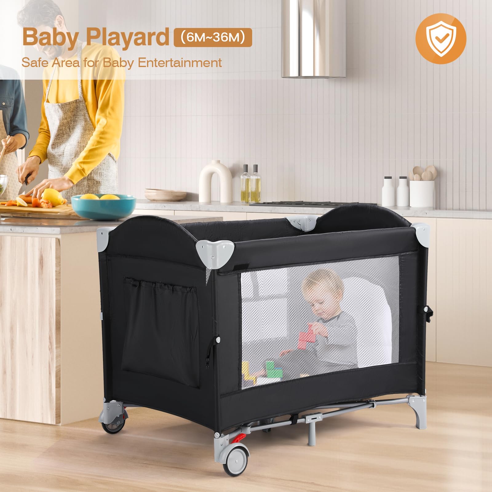4-in-1 Pack and Play with Bassinet and Toy Bar
