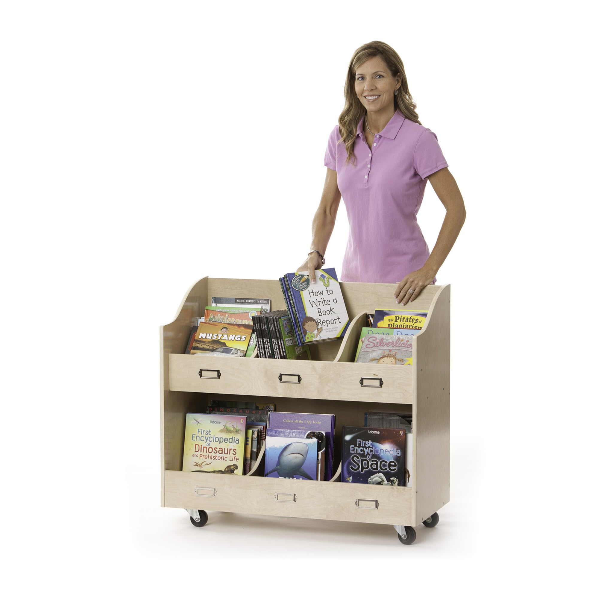 Book Organizer - Wooden Rolling Bookshelf and School Supply Cart