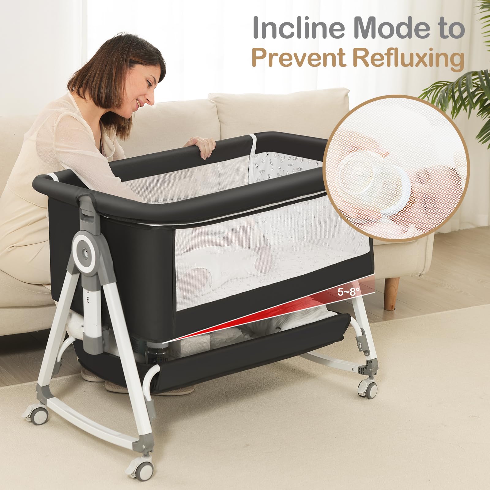 4-in-1 Bedside Bassinet with Adjustable Height