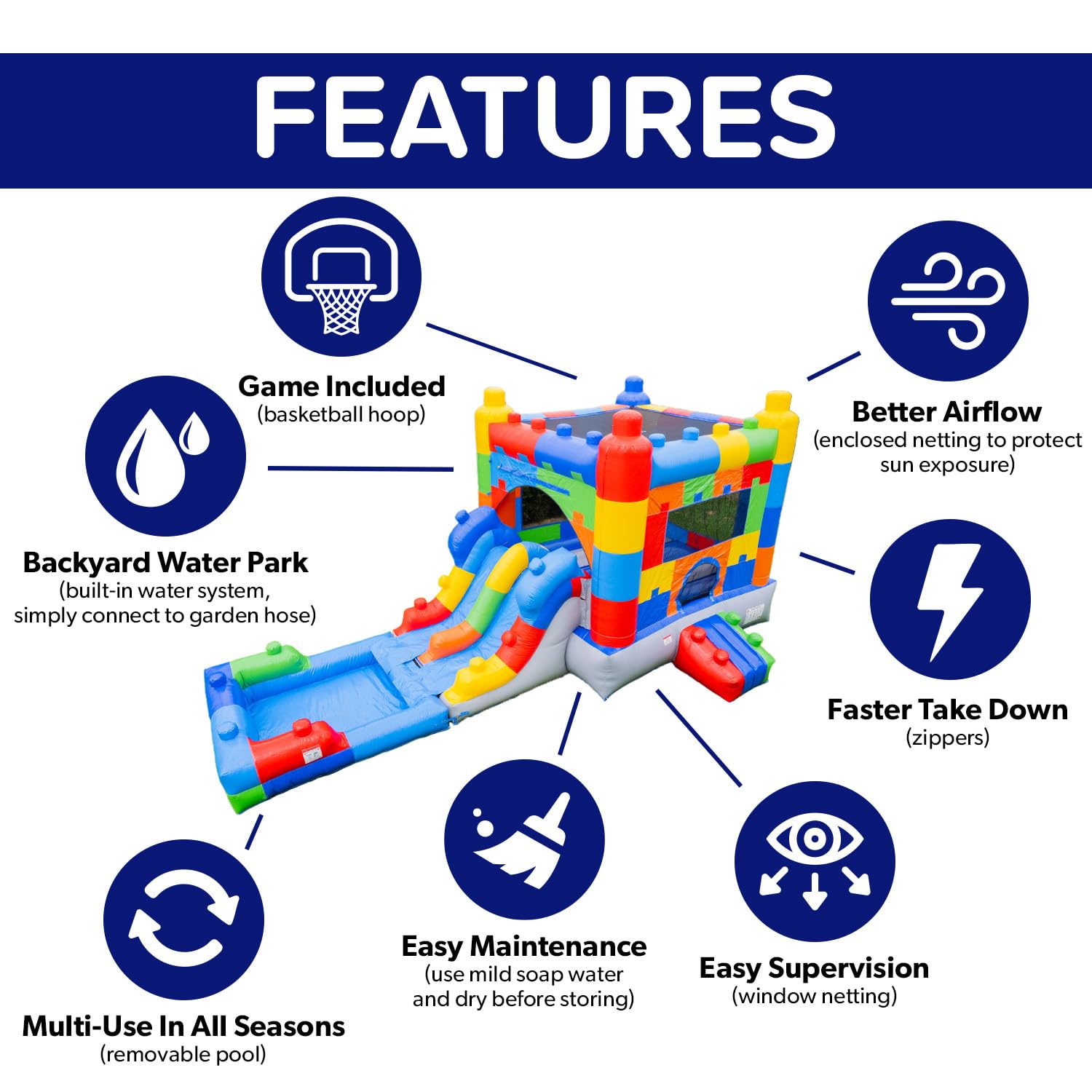 Commercial Inflatable Bounce House Water Slide Combo with Basketball Hoop