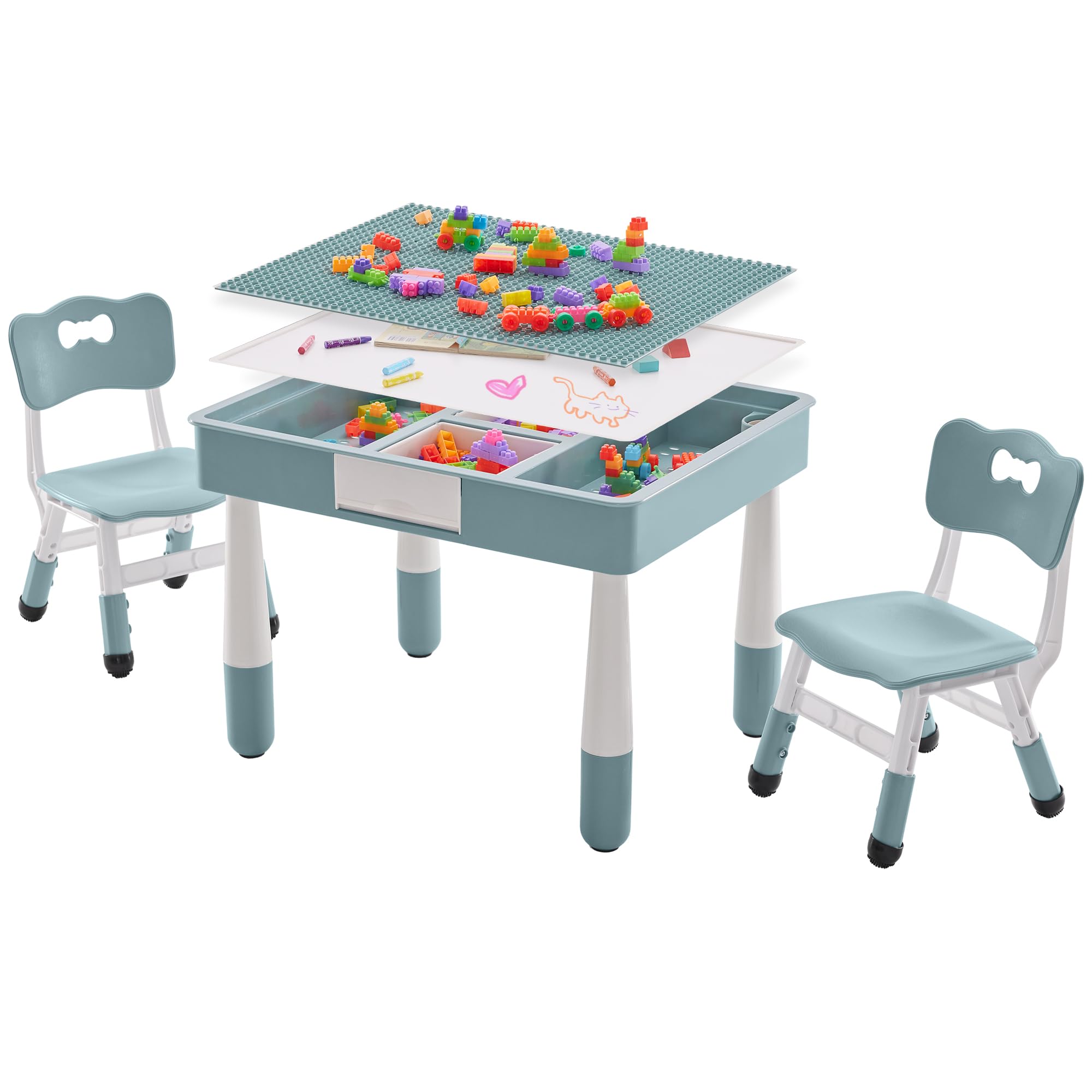 Table and 2 Chairs Set with Storage, Toddler Table and Chair Set