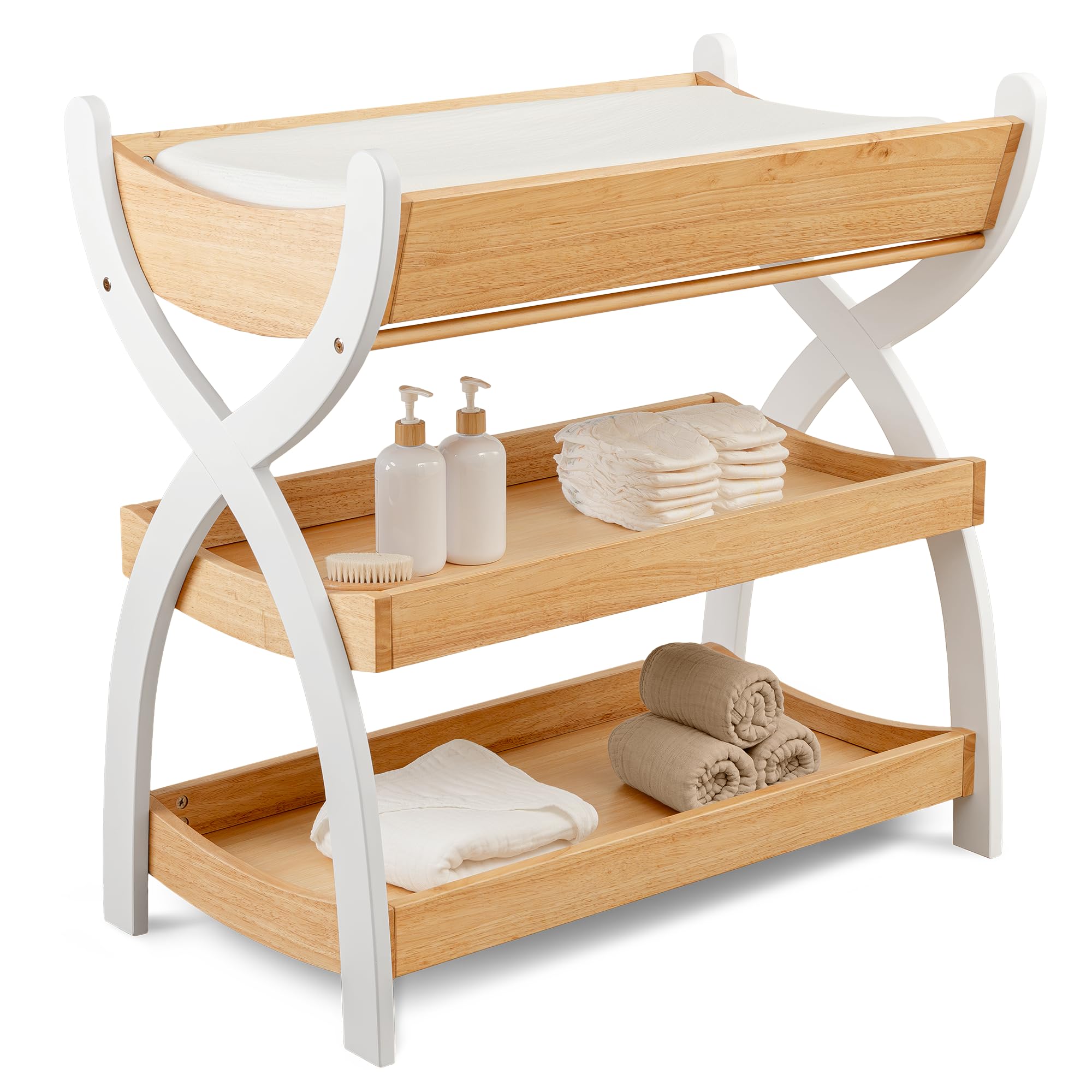Wooden Baby Changing Table with Storage Shelves