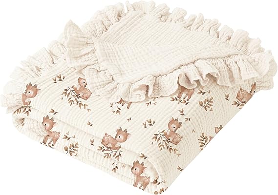 Flounce Muslin Baby Blankets, Cotton Crib Blanket for Baby Infant Toddler