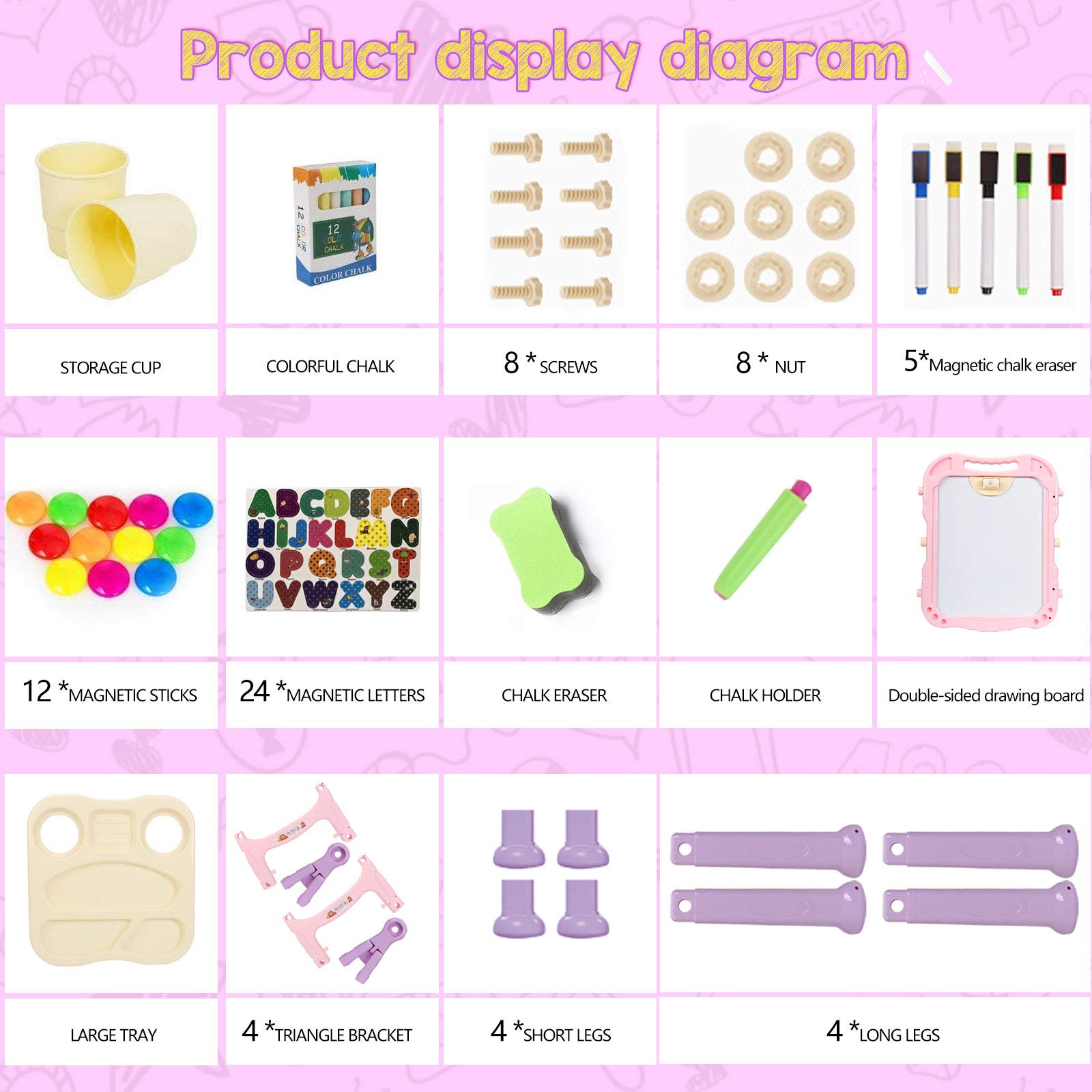 Adjustable Double-Sided Kids Art Easel with Painting Accessories