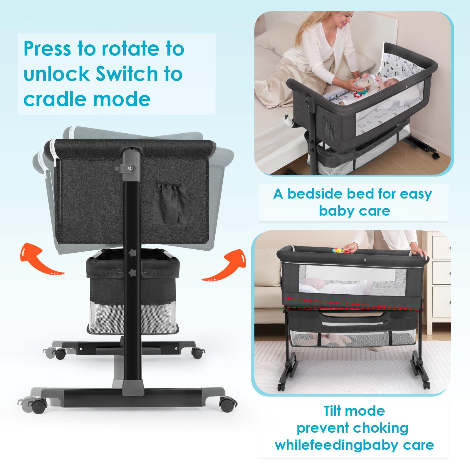 Bedside Baby Bassinet with Wheels