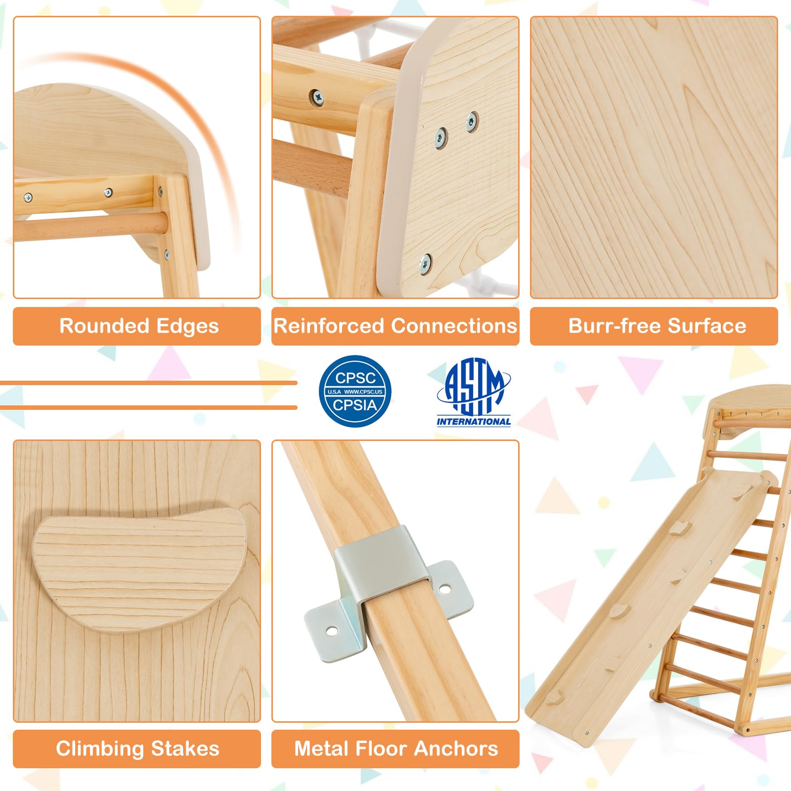 6-in-1 Indoor Wooden Climbing Gym for Toddlers