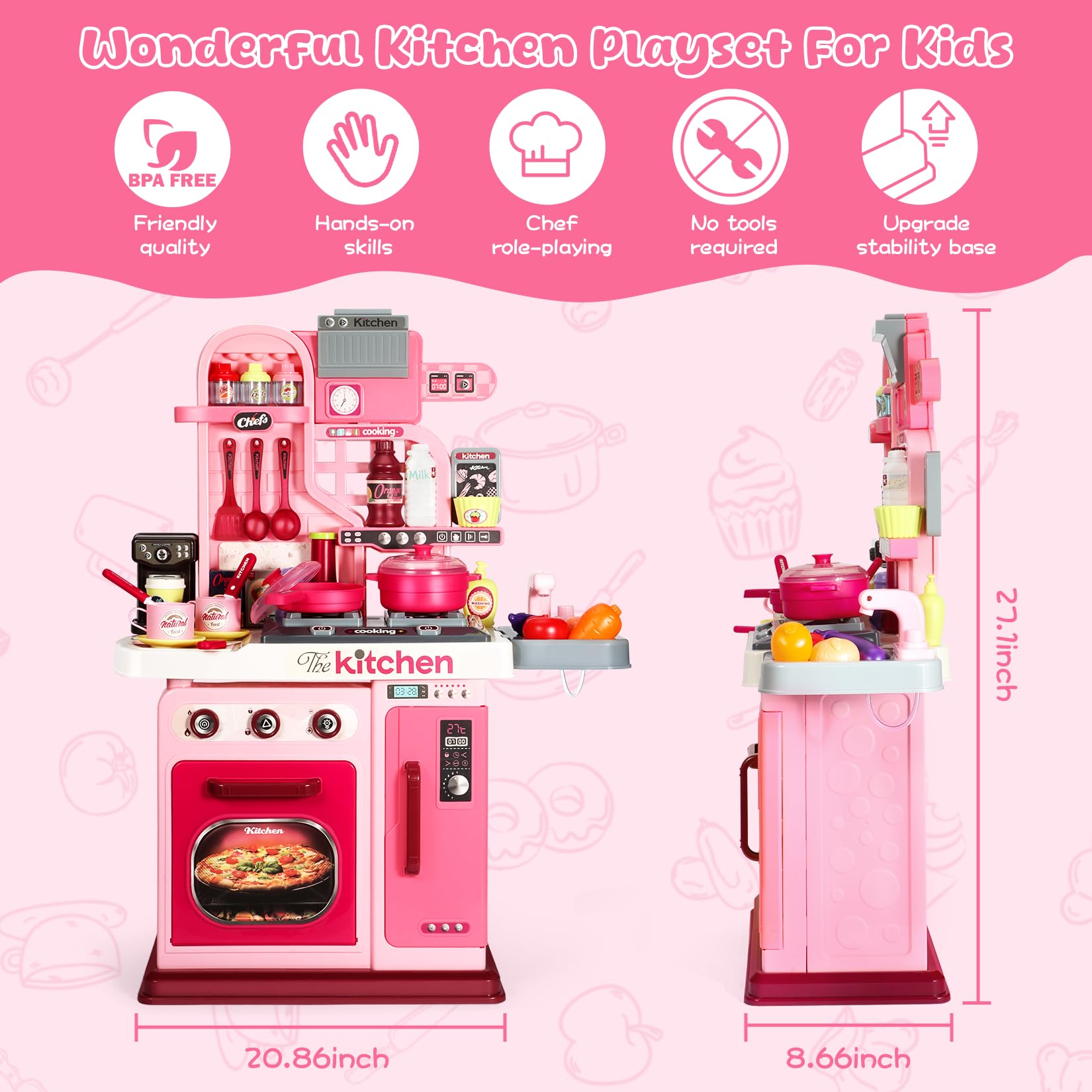 Kids Kitchen Playset with Sound Light and Water Sink