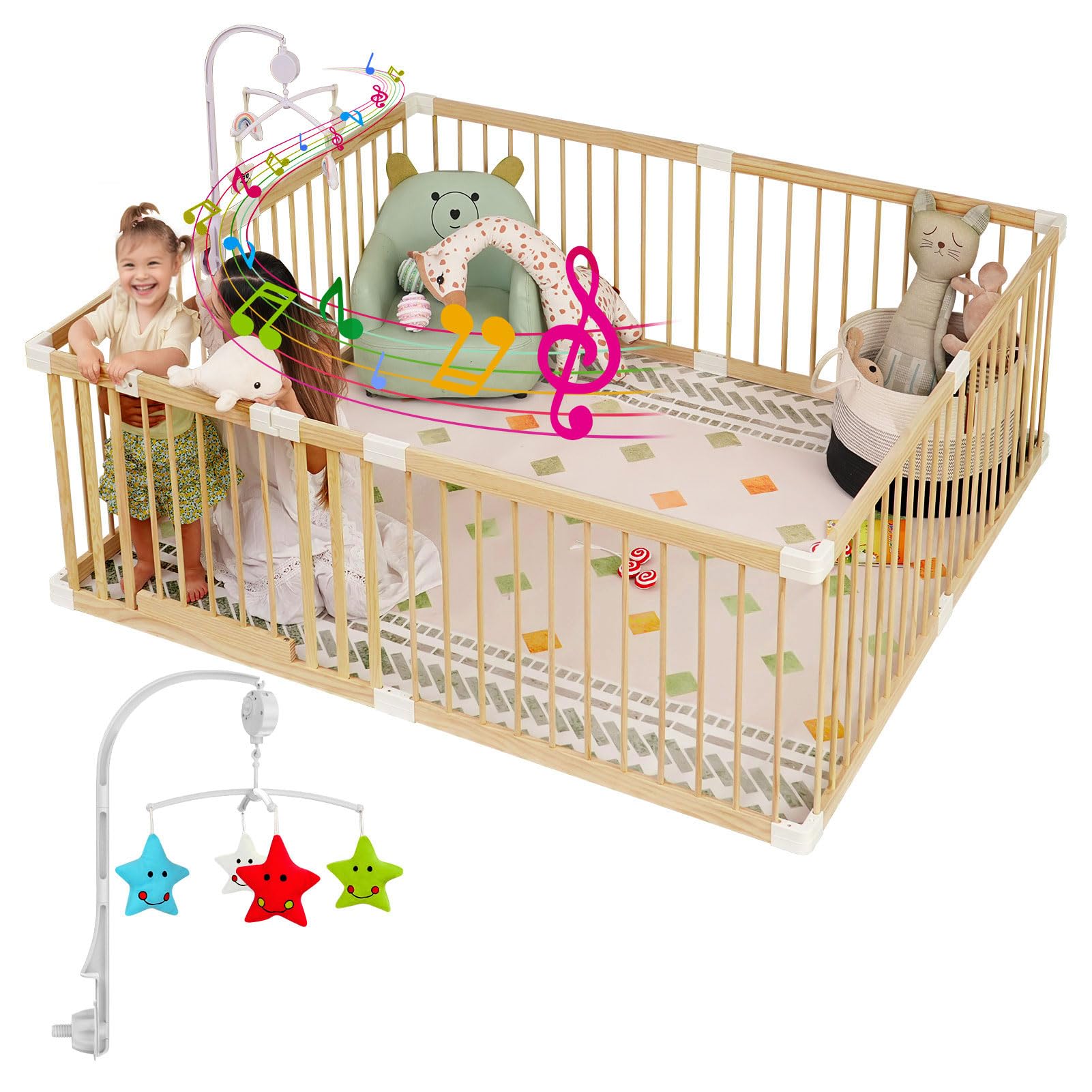 Wooden Baby Playpen for Babies and Toddlers, Large Wooden Baby Playpens
