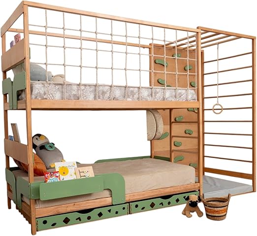 2-in-1 Bunk Bed with Desk and Indoor Jungle Gym