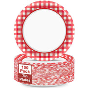 100pcs 7inch Red and White Plates Gingham Checkered Plaid Tableware Baby Shower