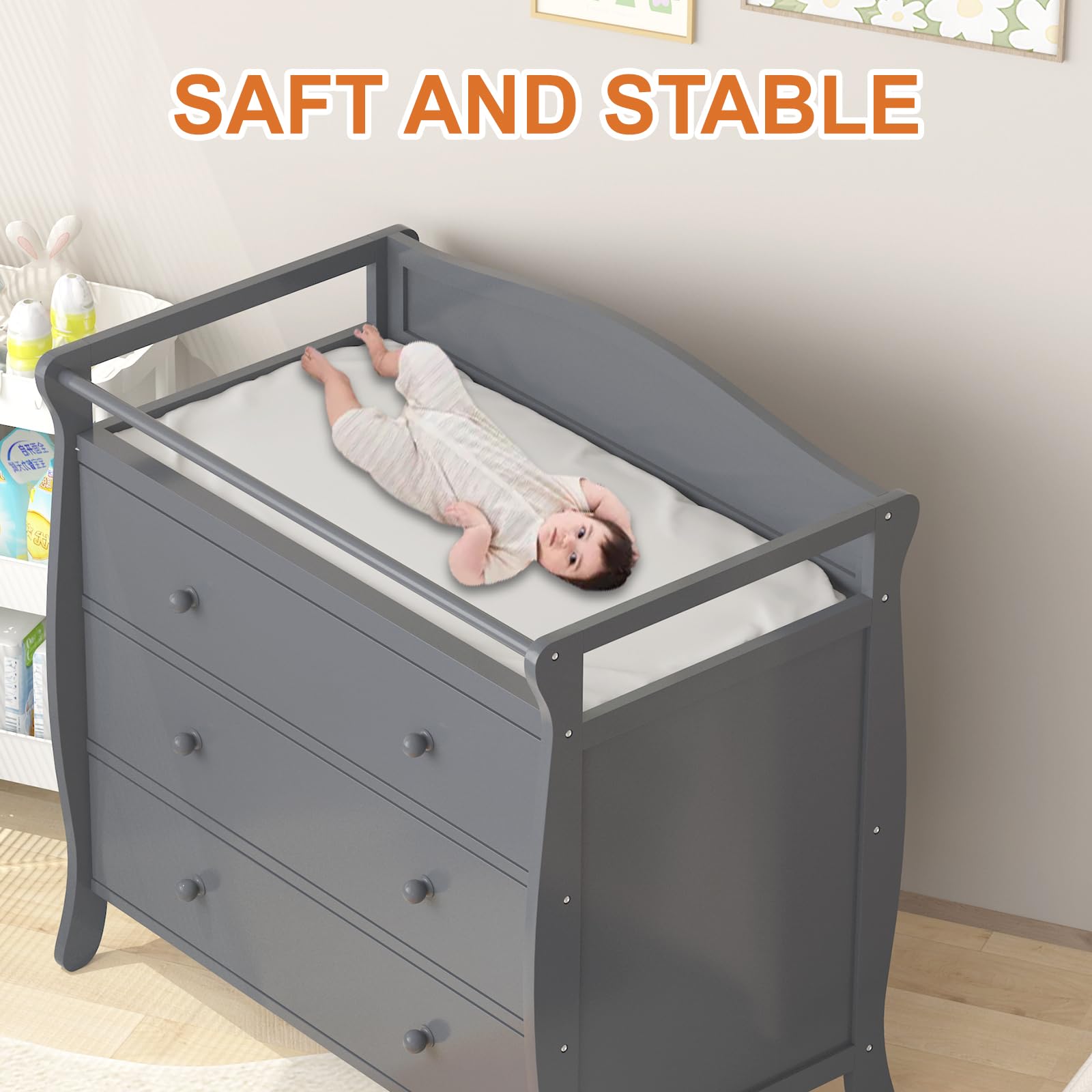 Wooden Baby Changing Table with 3 Drawers