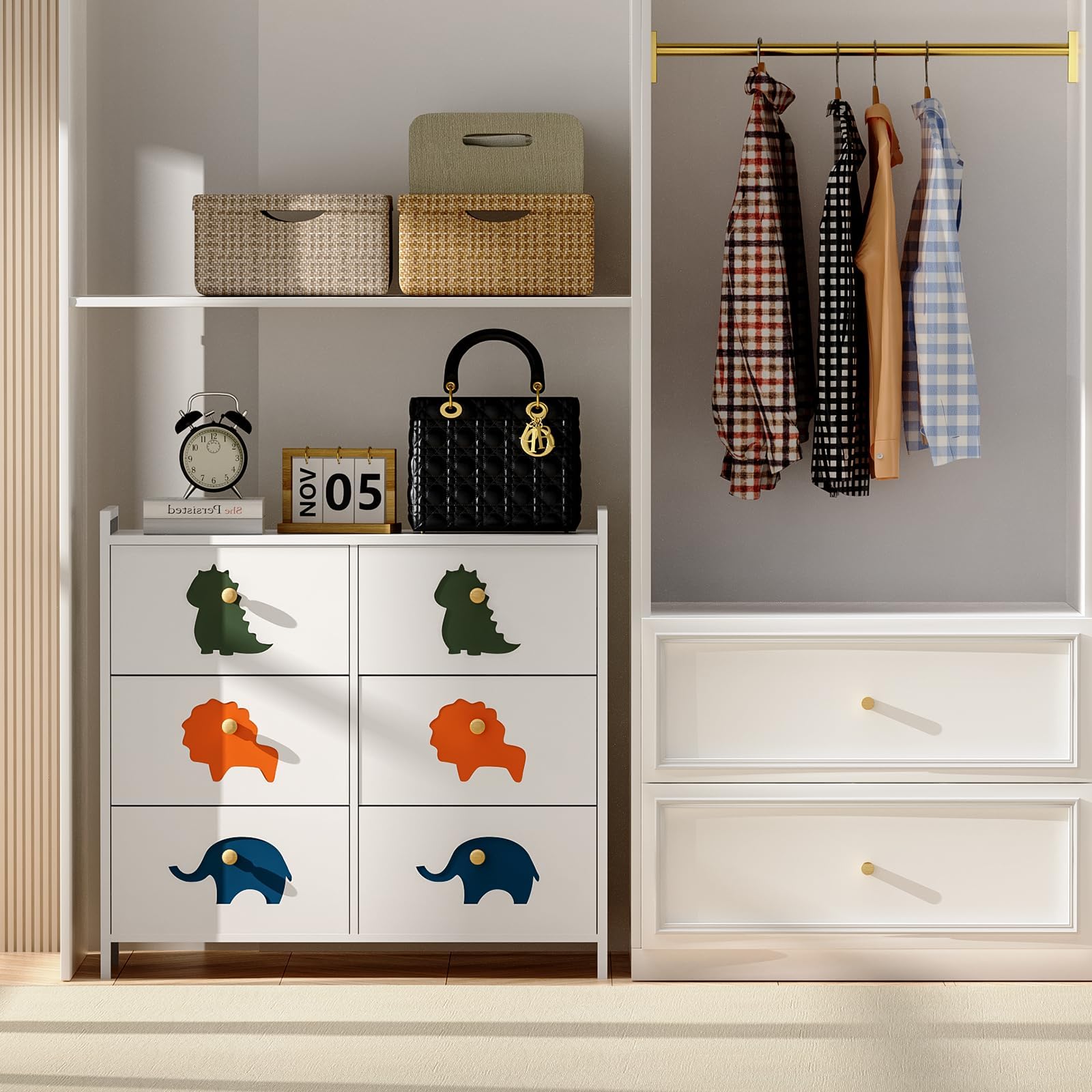 Kids Dresser for Bedroom, Baby Dresser with 6 Fabric Drawers Tall Storage Organizer