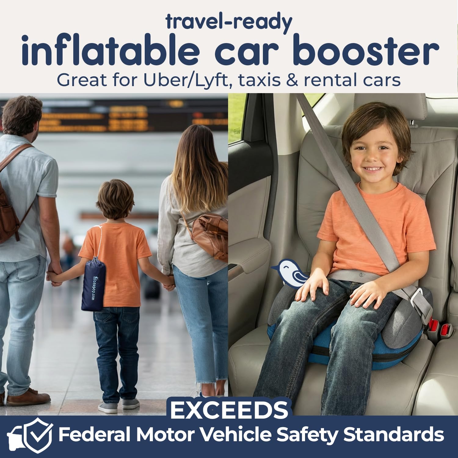 Inflatable Booster Car Seat - Portable Travel Booster for Kids