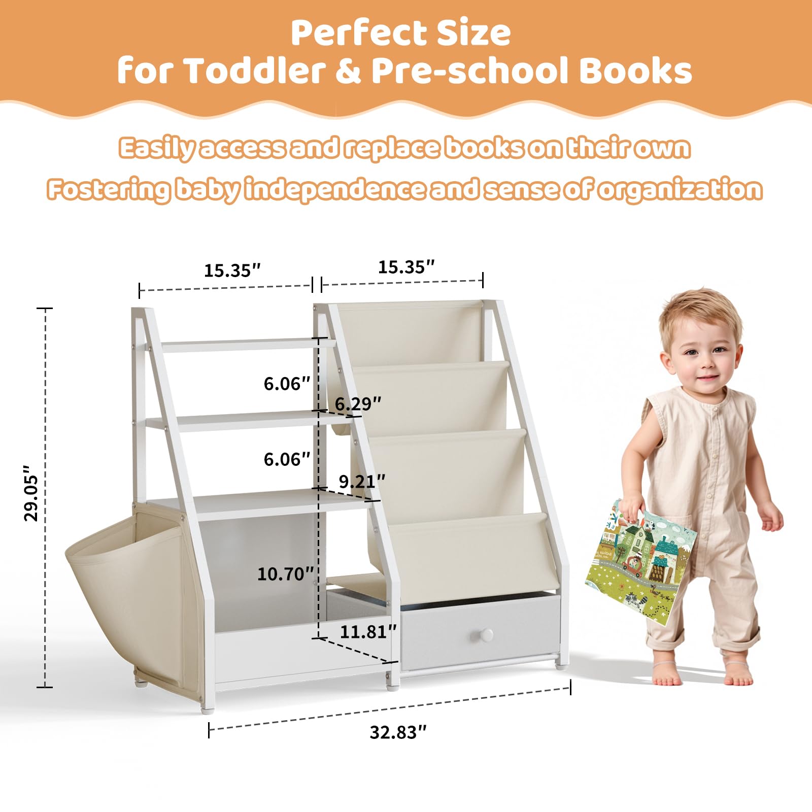 Kids Bookshelf and Toy Storage Organizer
