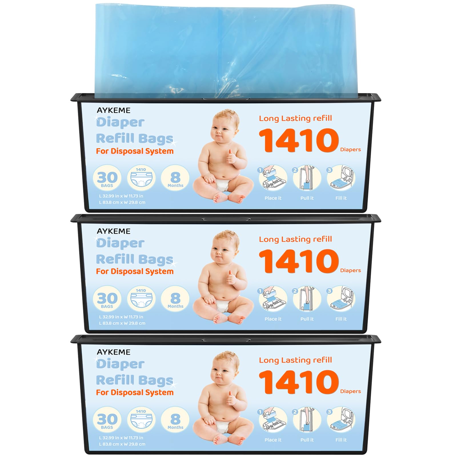 90 Bags Diaper Pail Refills Bags Compatible with Genie Easy Roll
