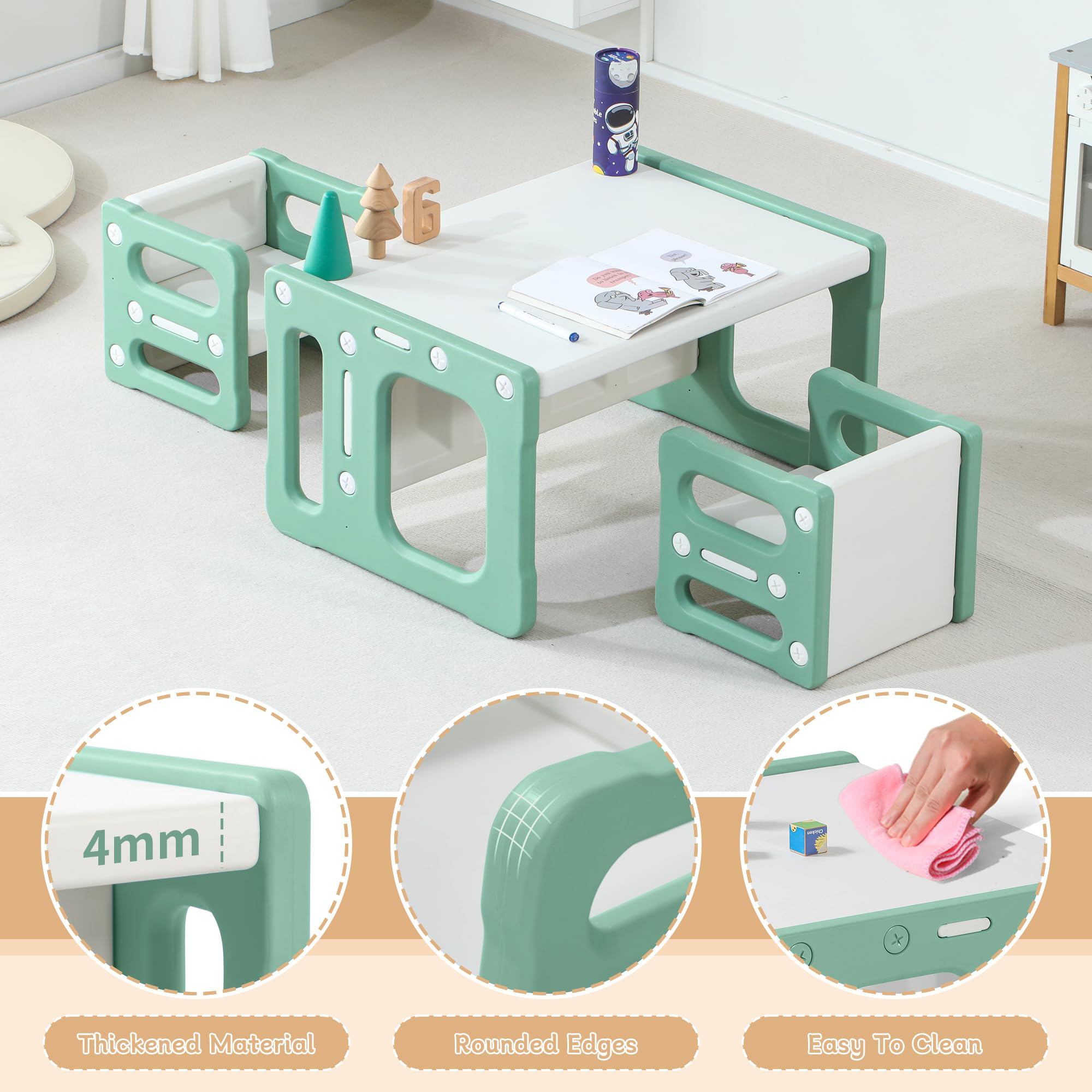 3-in-1 Montessori Activity Table and Chairs Set for Toddlers