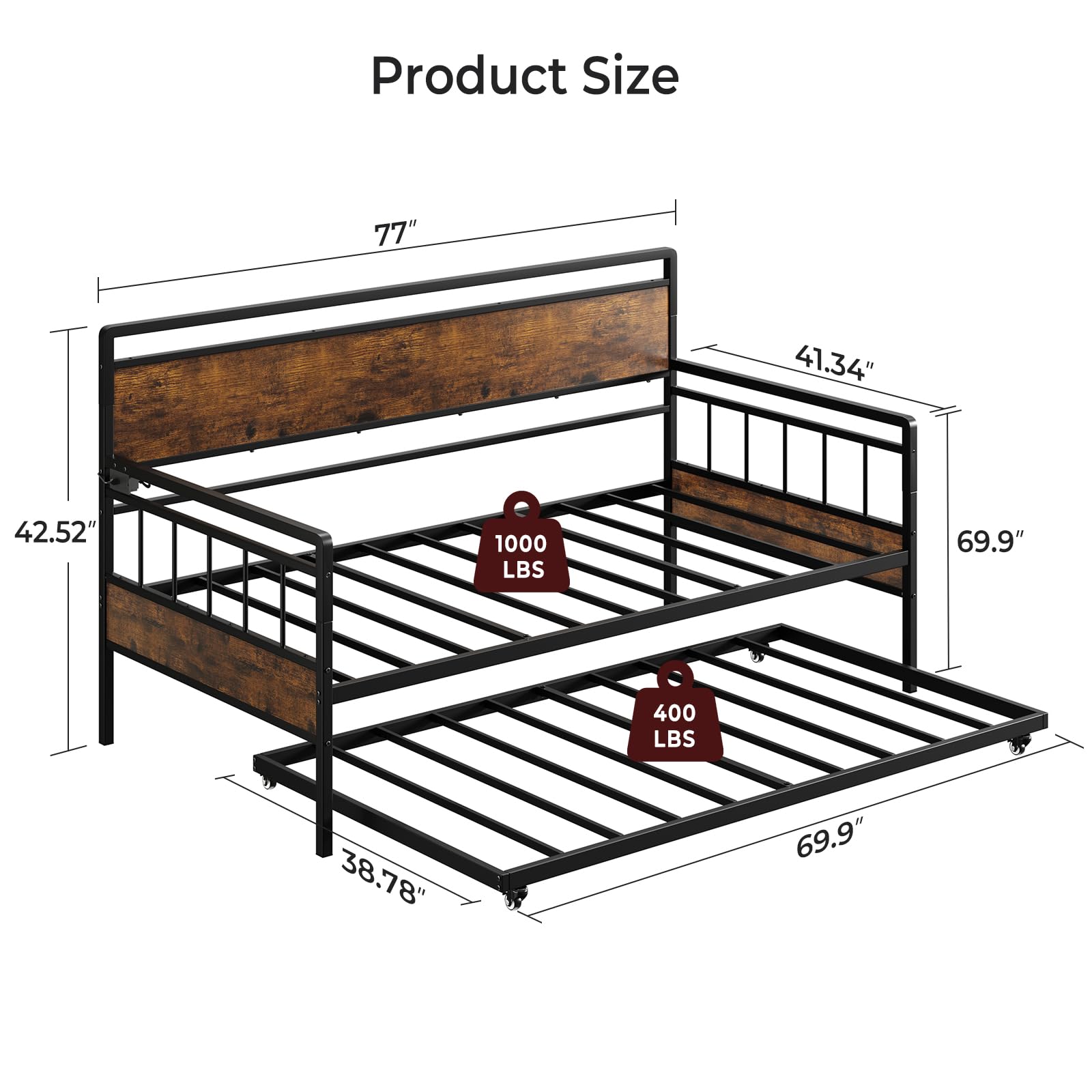 Twin Daybed with Trundle and Charging Station