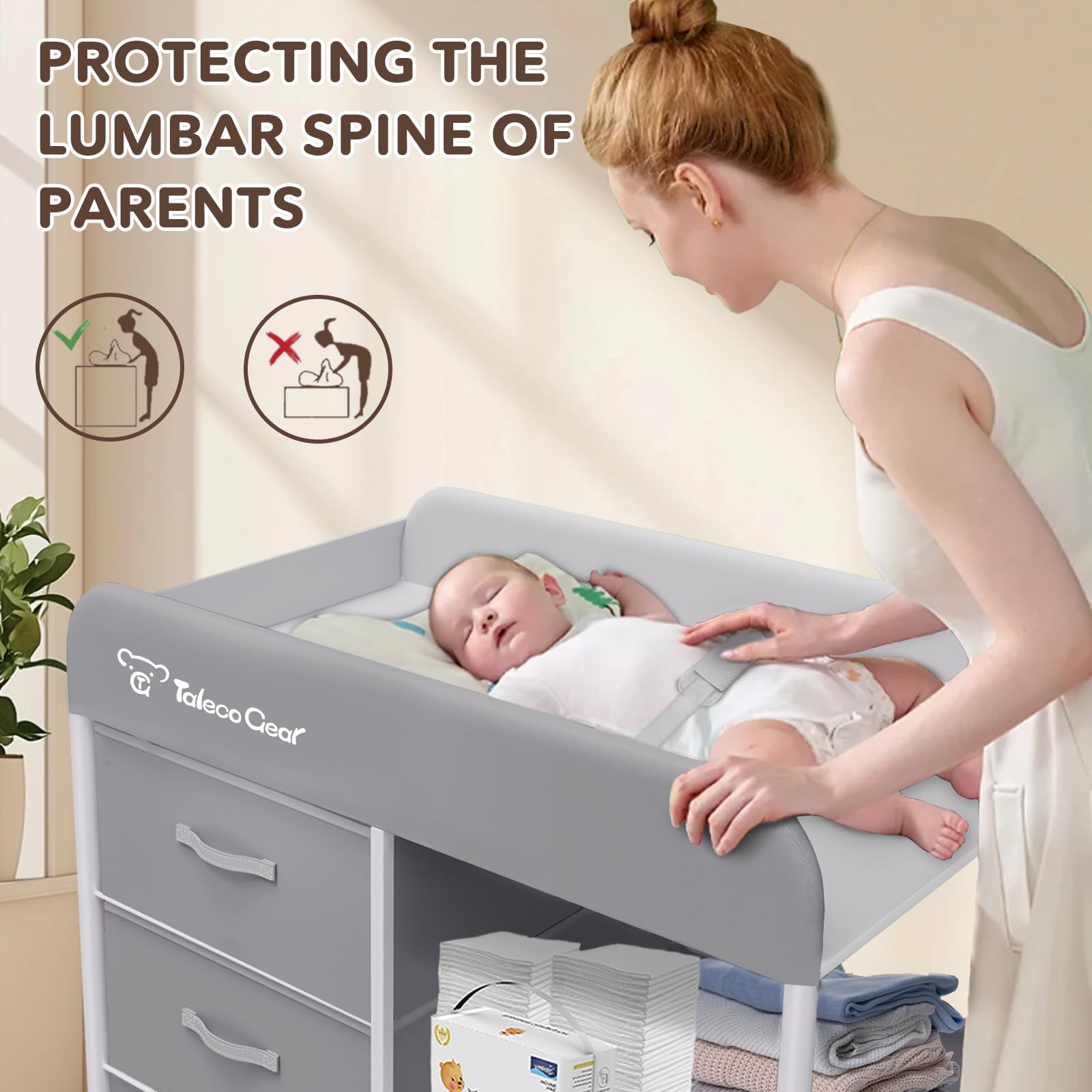 Portable Baby Changing Table with Wheels and Storage Baskets