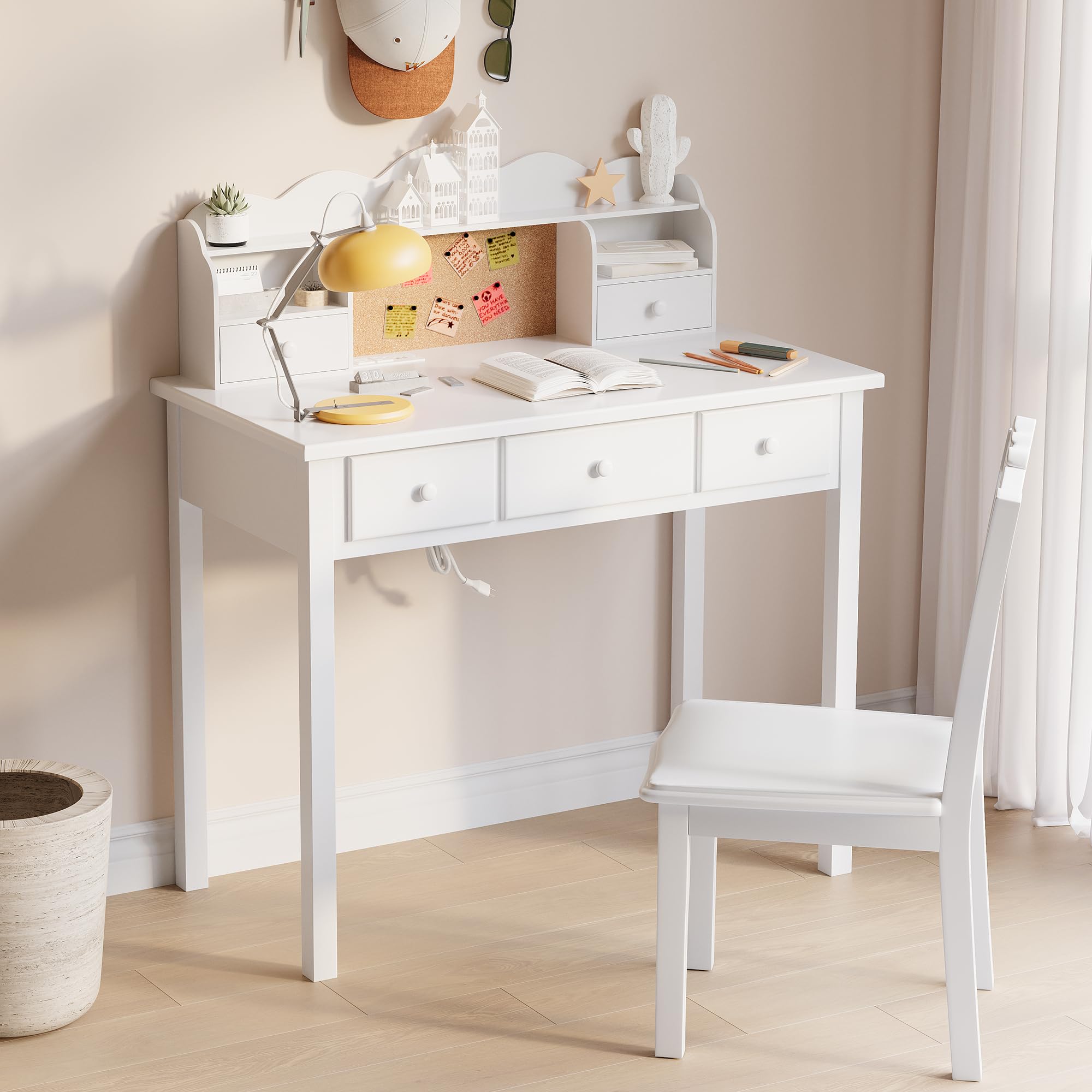 Writing Desk with Detachable Hutch and Storage Drawers