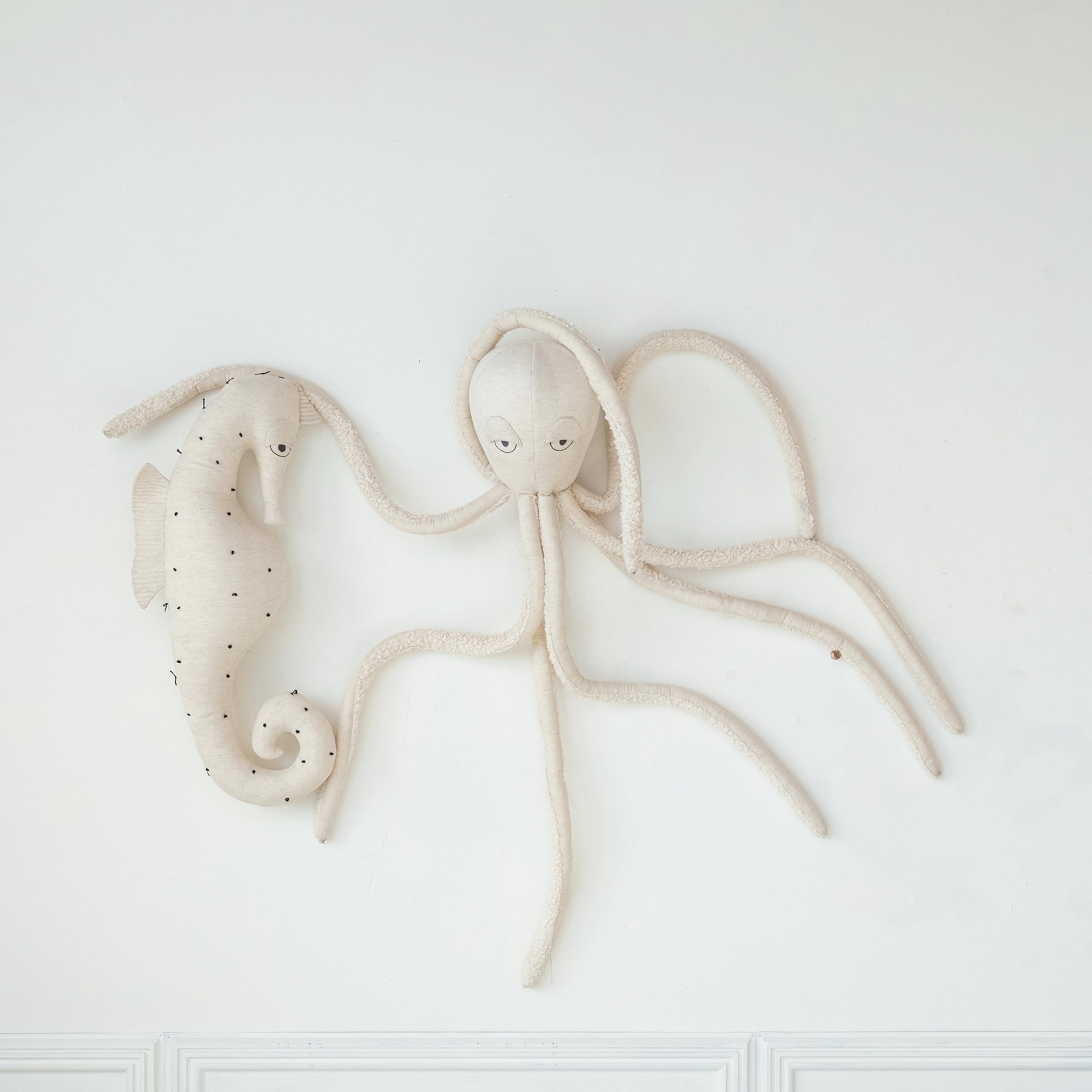 White Cotton and Linen Octopus Shaped Pillow