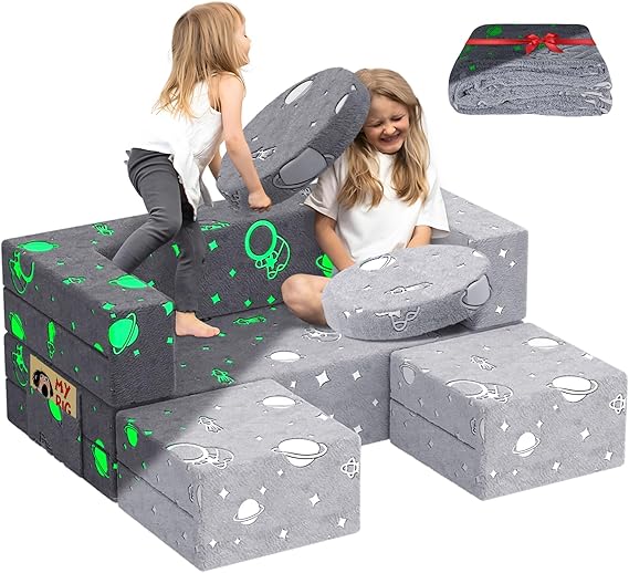 Kids Couch, 6PCS Modular Kids Play Chair with Blanket