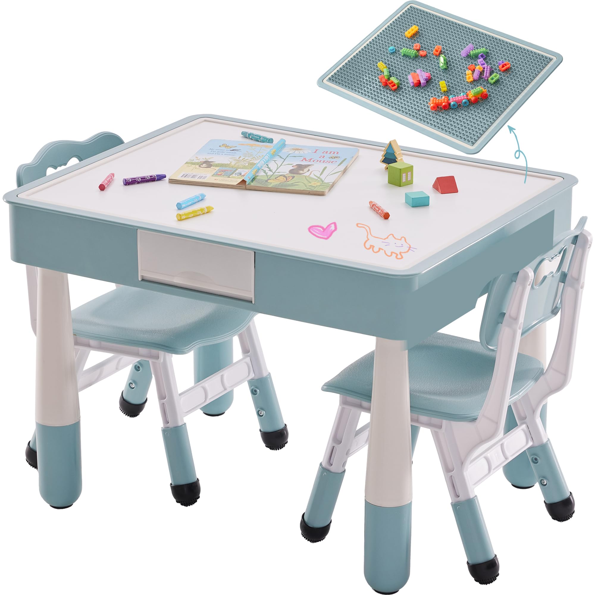 Table and 2 Chairs Set with Storage, Toddler Table and Chair Set