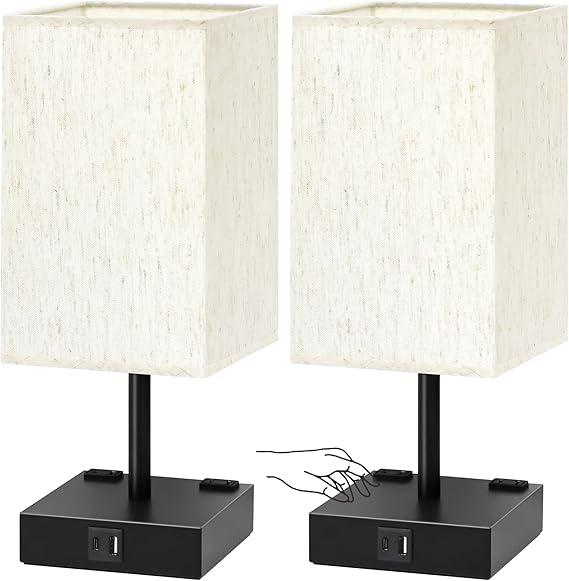 Bedside Table Lamps Set of 2 - Touch Nightstand Lamp for Bedroom