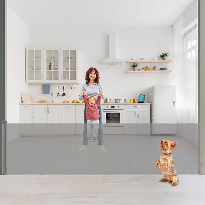Retractable Baby Gate for Stairs, Double Lock System, 190 x 42 Inches