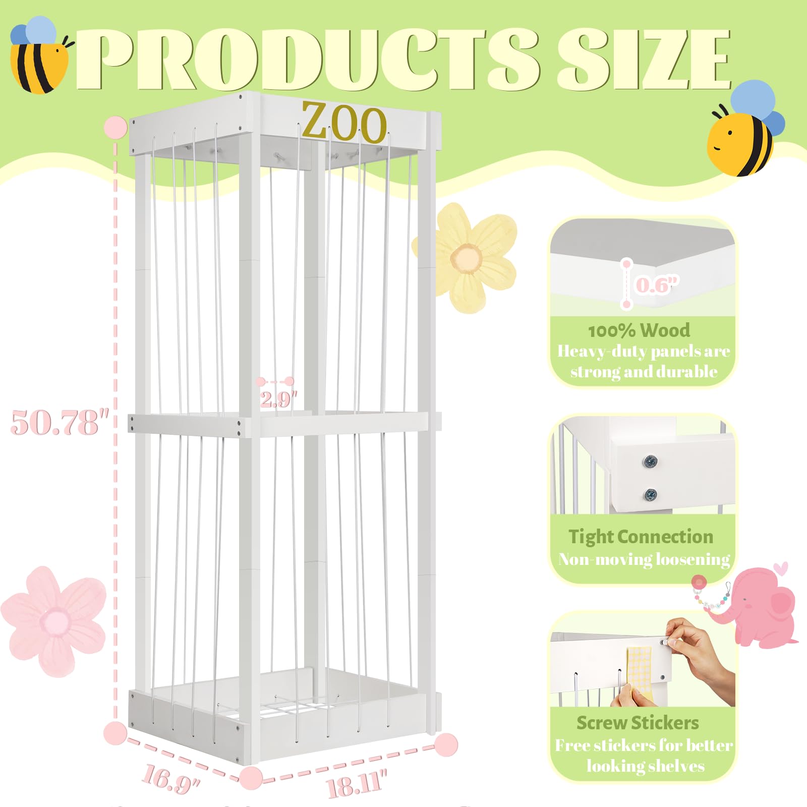 Stuffed Animal Storage Zoo Organizer with Elastic Cords