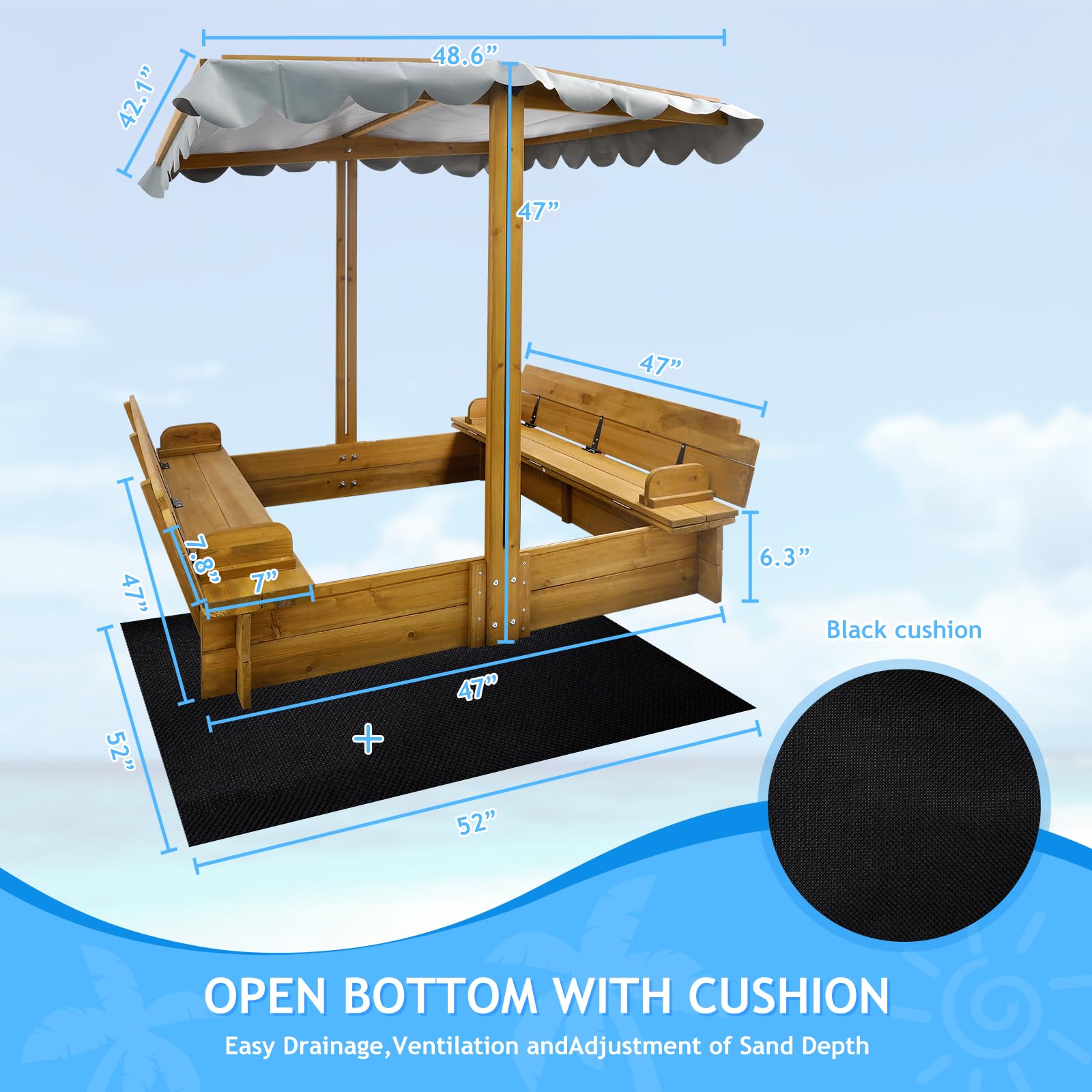 Wooden Sandbox with Adjustable Canopy