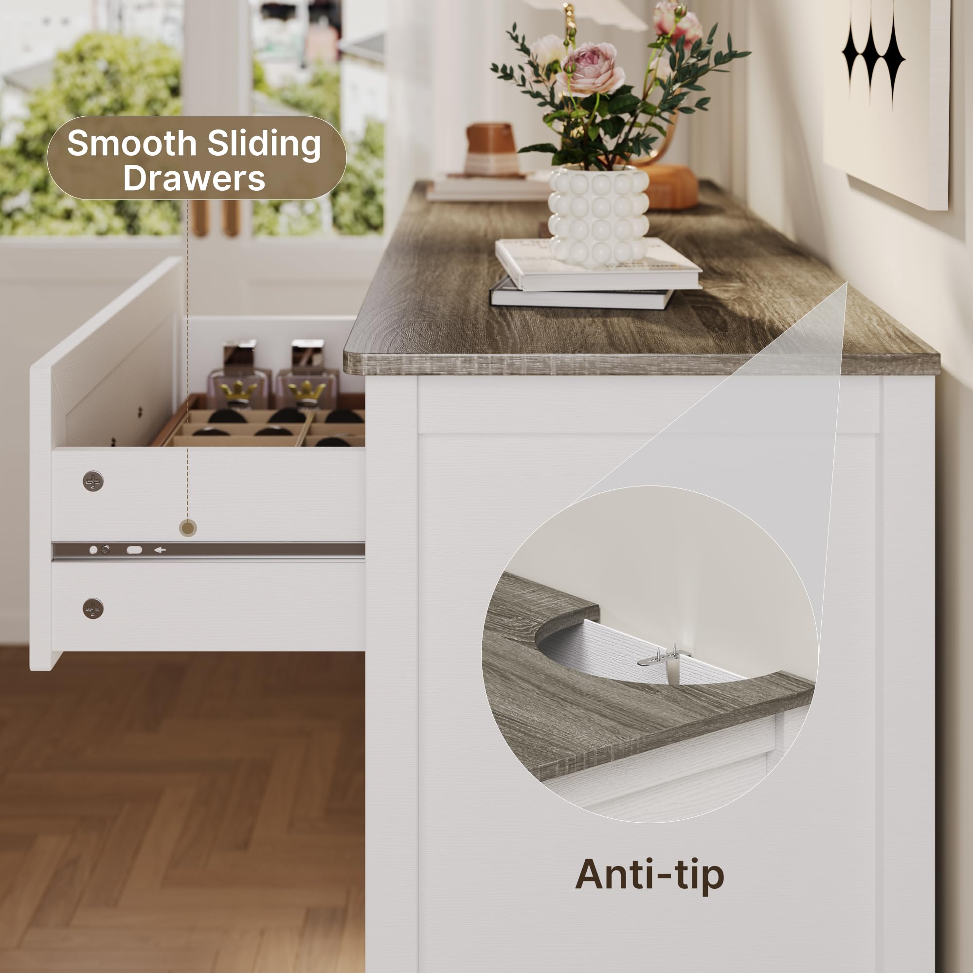 6 Drawer Dresser with Metal Handles