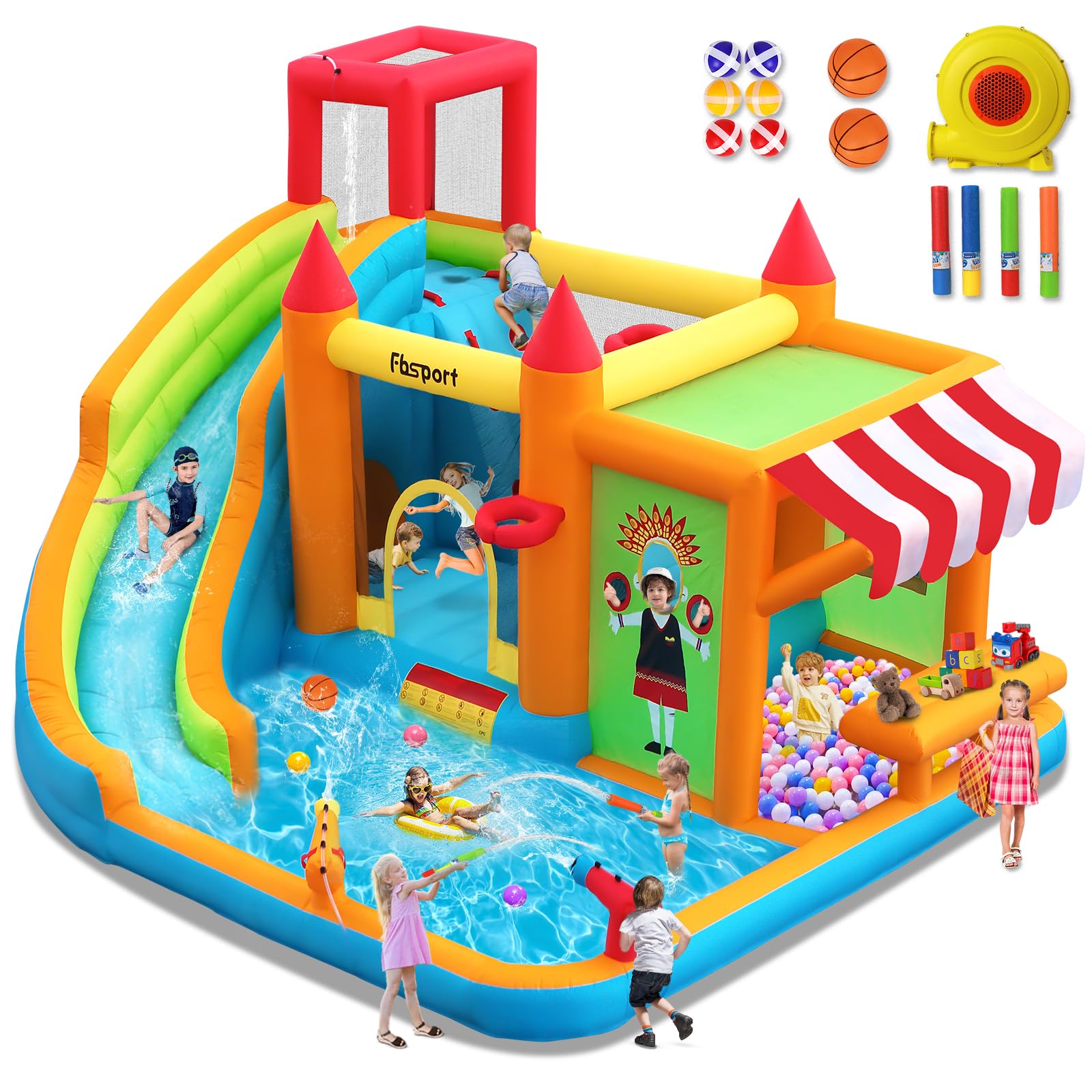10-in-1 Inflatable Bounce House Water Slide with Splash Pool