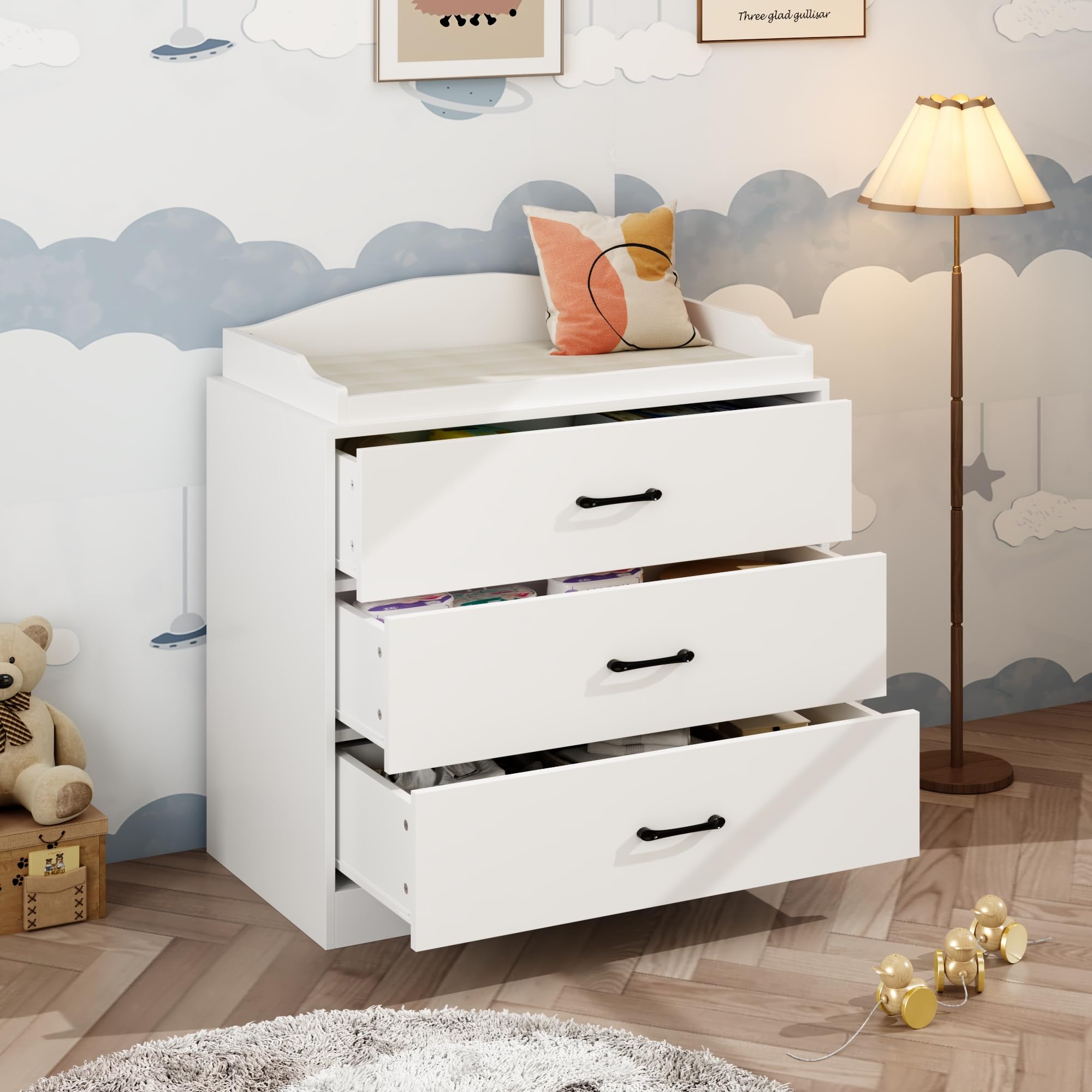 3 Drawer Nursery Dresser, Baby Dresser with Changing Topper