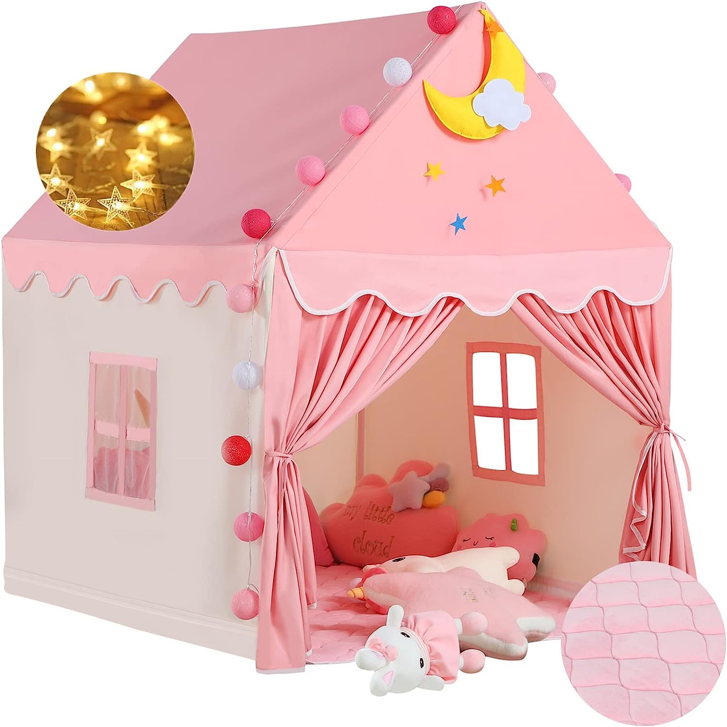 Kids Play Tent with Mat and Star Lights